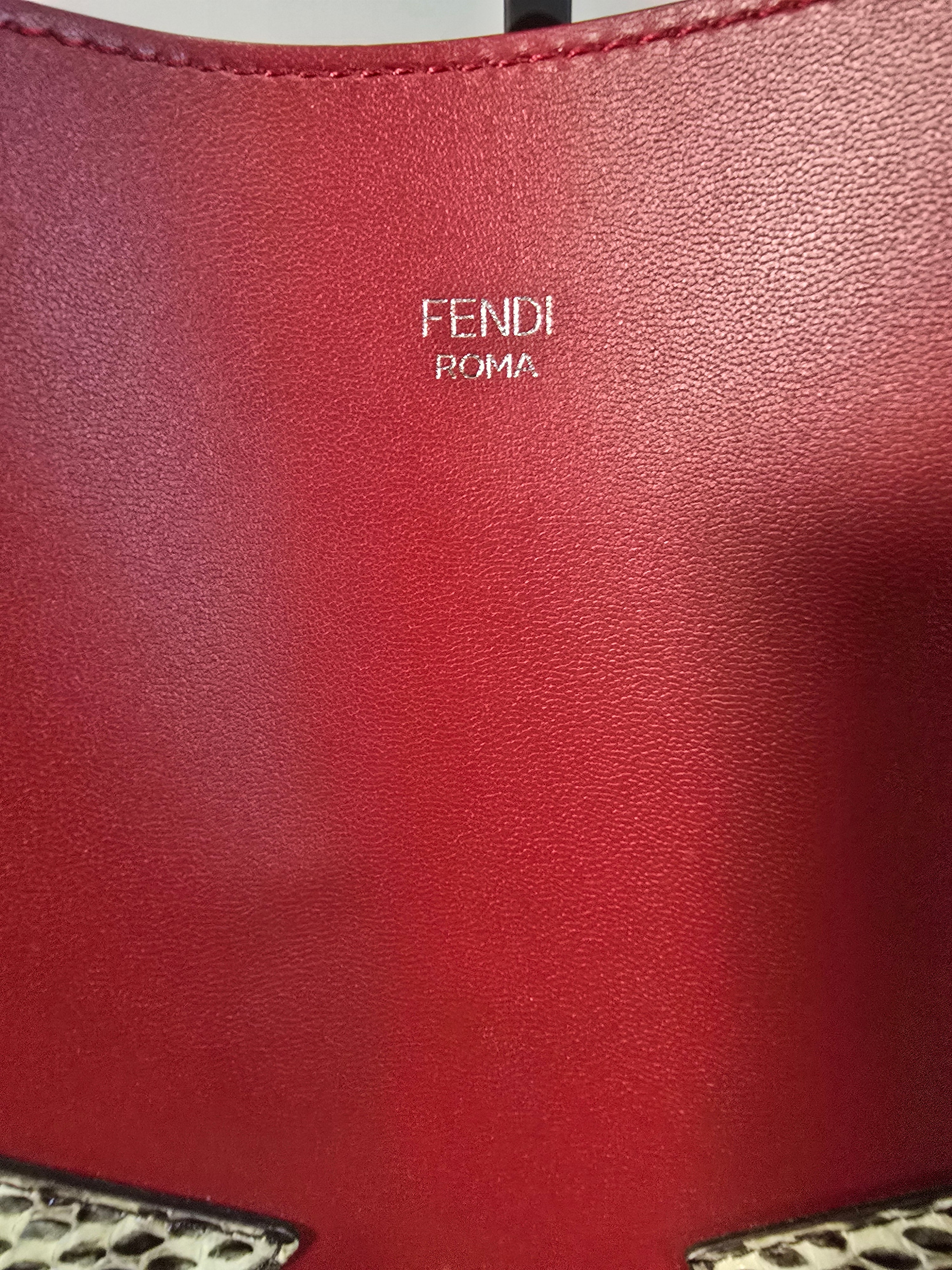 Fendi Monster Eyes Shopping Tote Red Snakeskin Silver Hardware