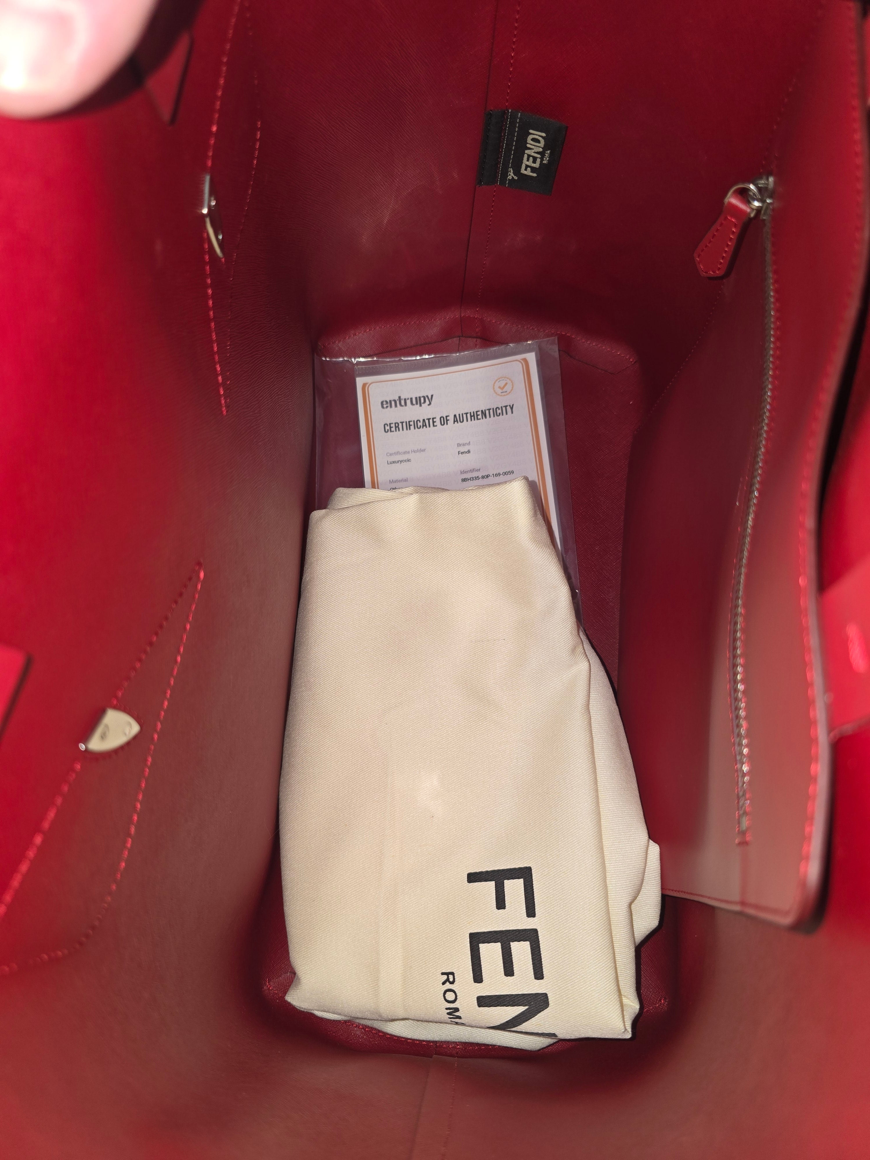 Fendi Monster Eyes Shopping Tote Red Snakeskin Silver Hardware
