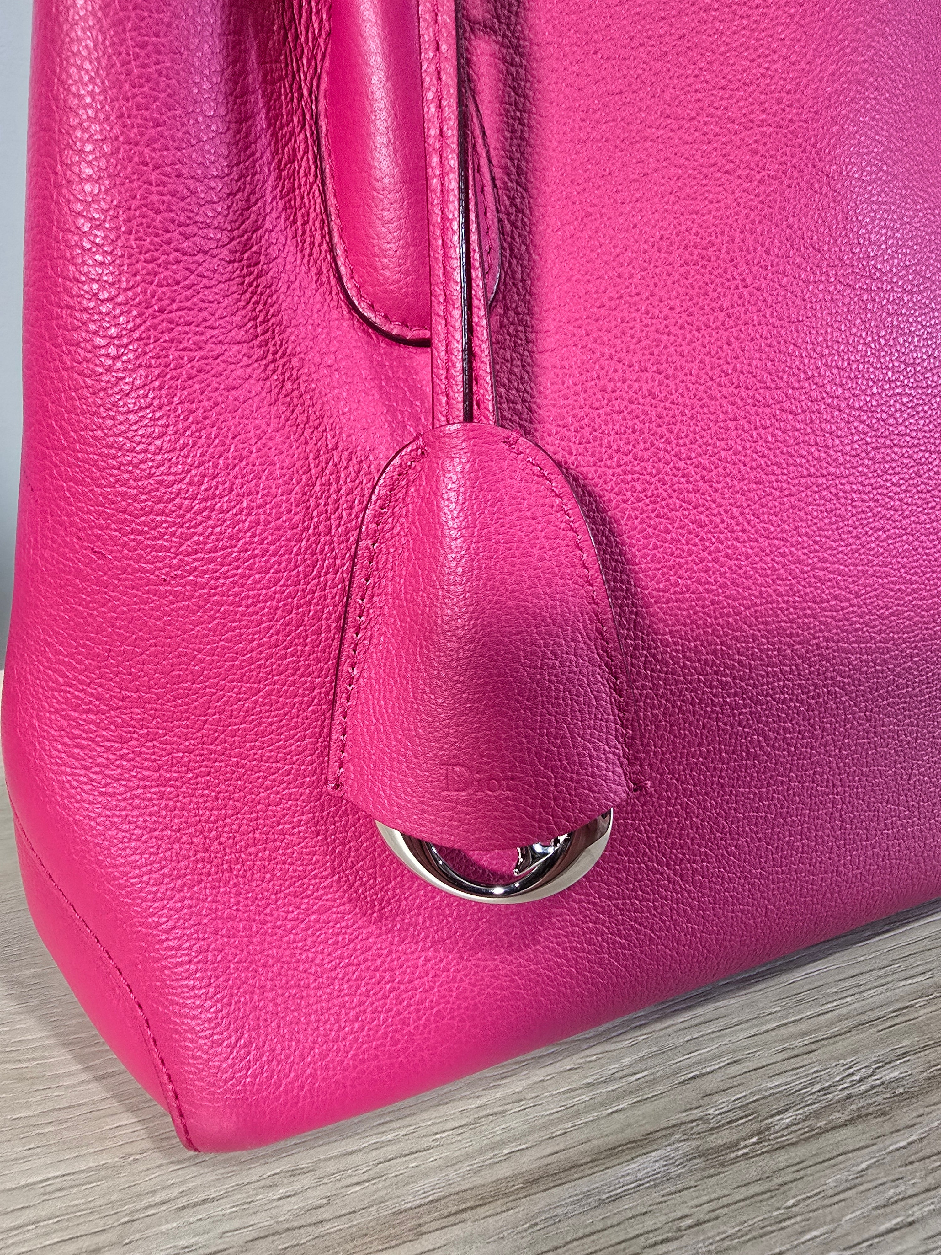 Christian Dior Small Open Bar Tote Hot Pink Grained Calfskin Silver Hardware