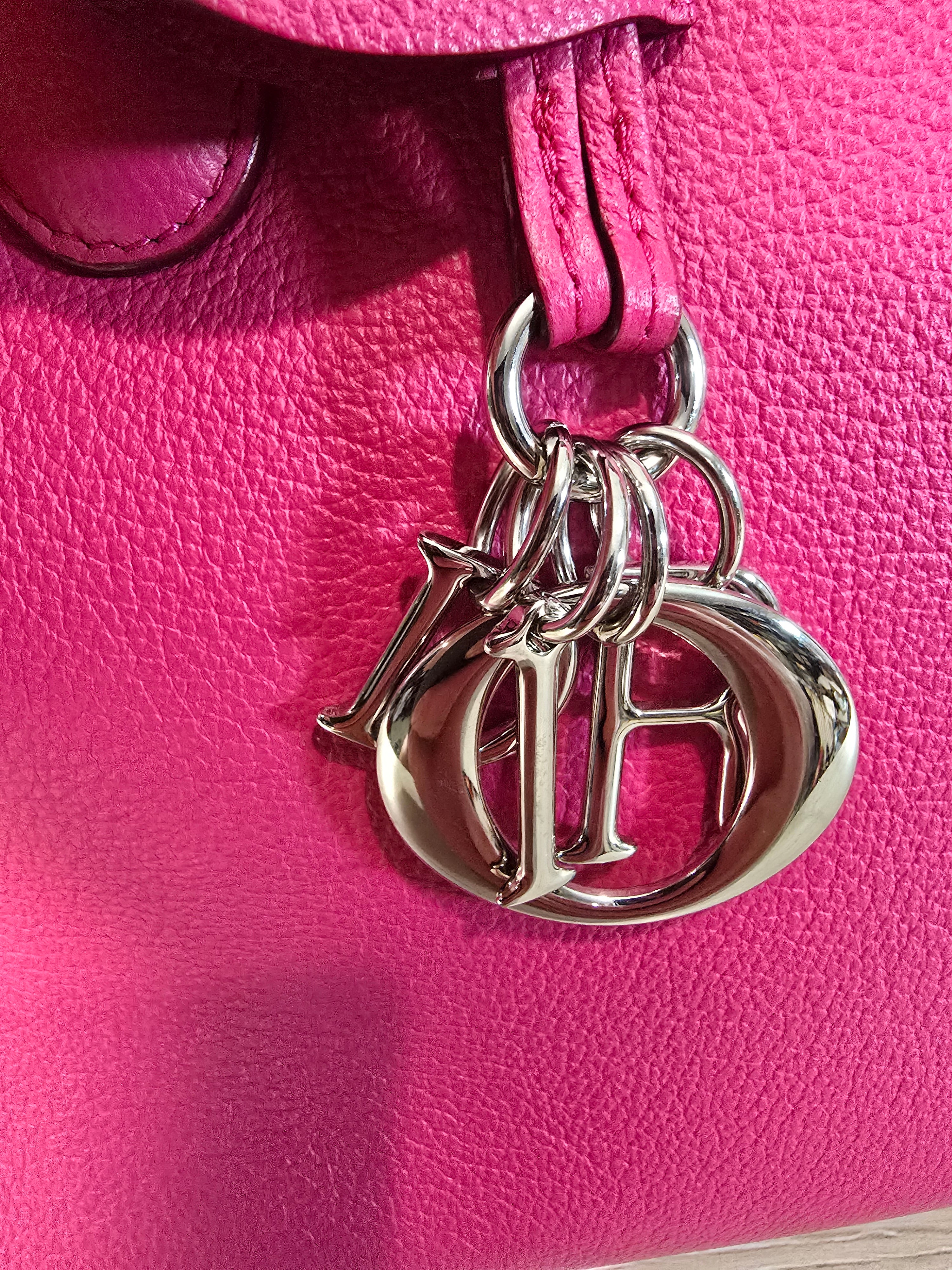 Christian Dior Small Open Bar Tote Hot Pink Grained Calfskin Silver Hardware