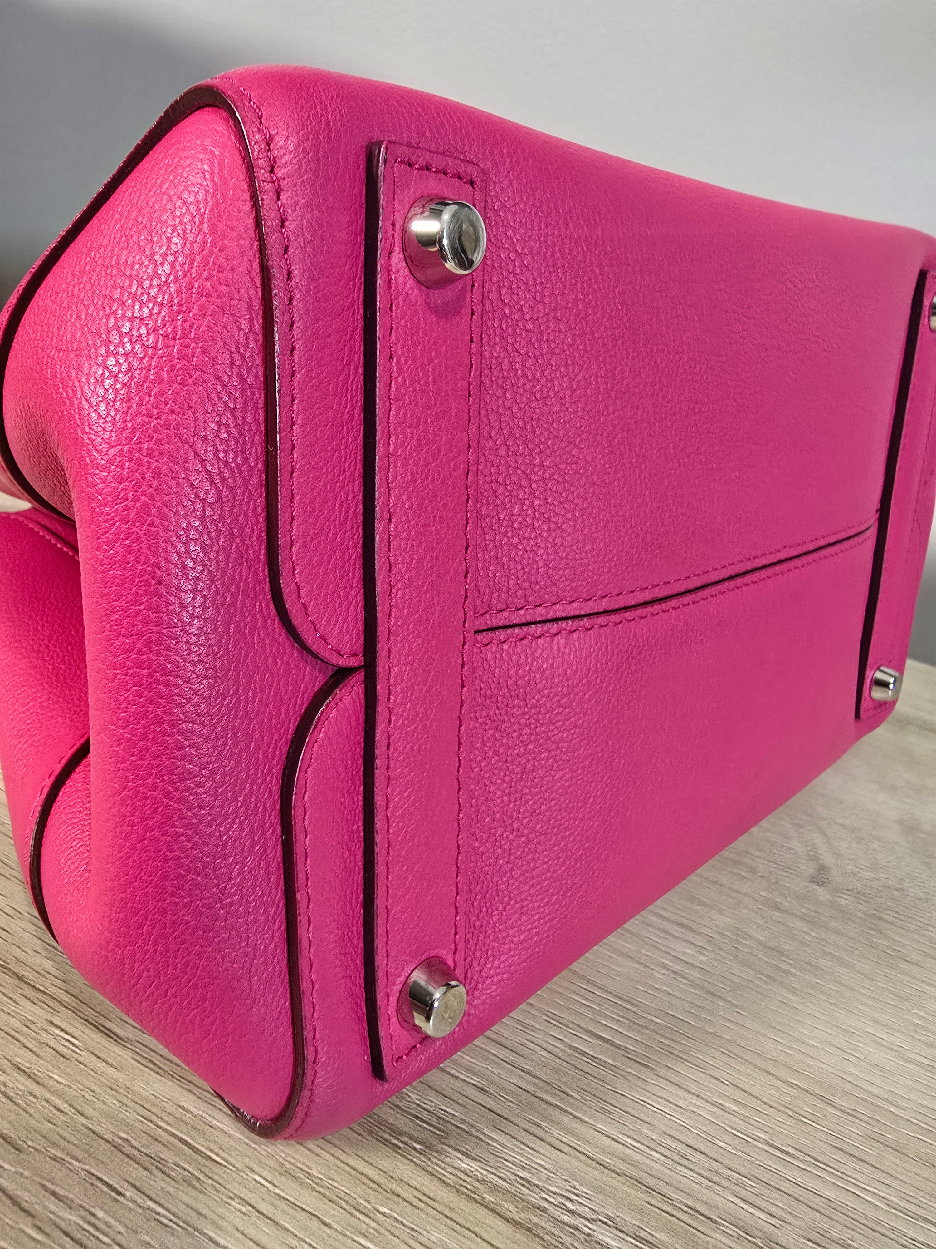 Christian Dior Small Open Bar Tote Hot Pink Grained Calfskin Silver Hardware