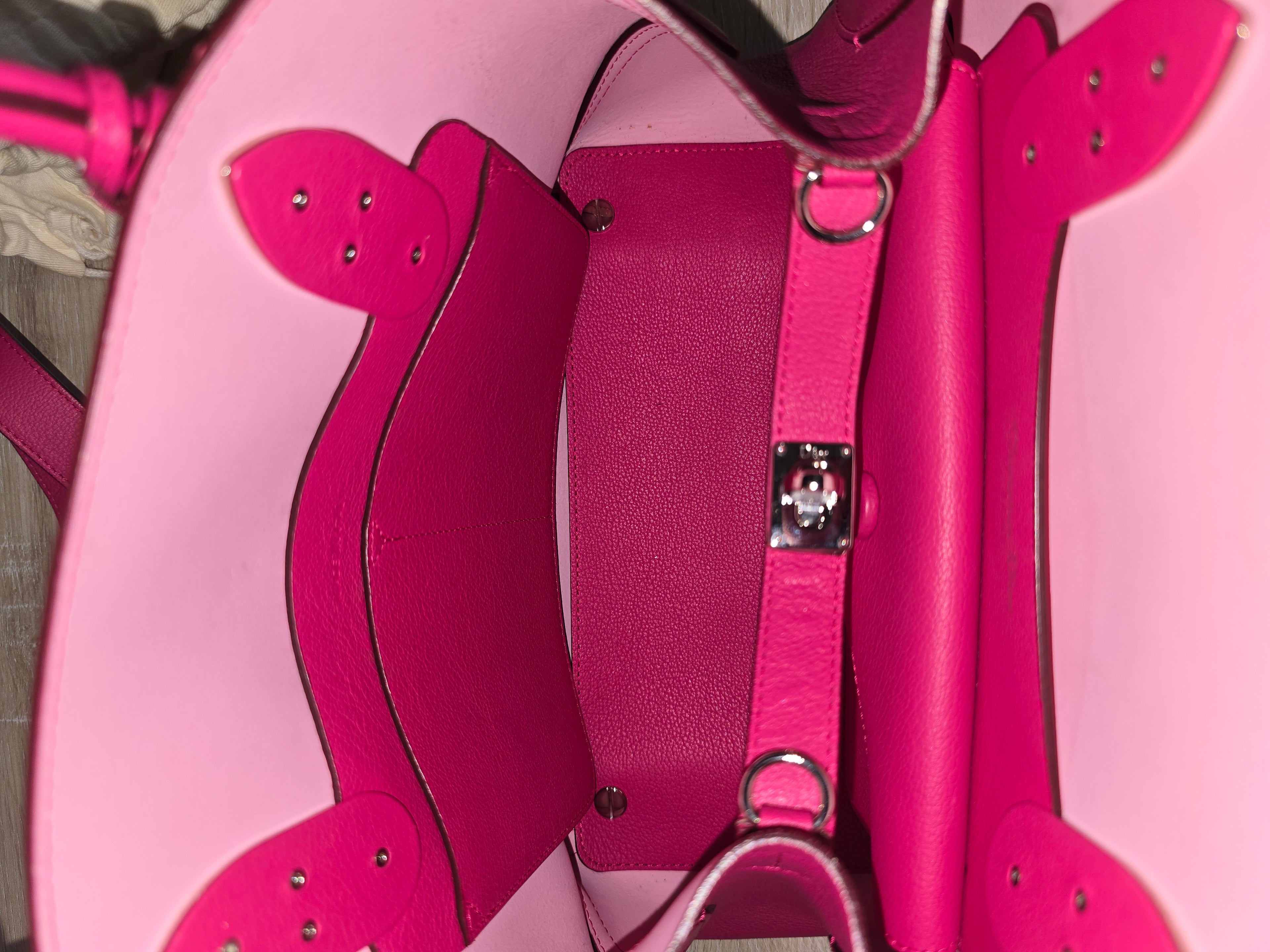 Christian Dior Small Open Bar Tote Hot Pink Grained Calfskin Silver Hardware
