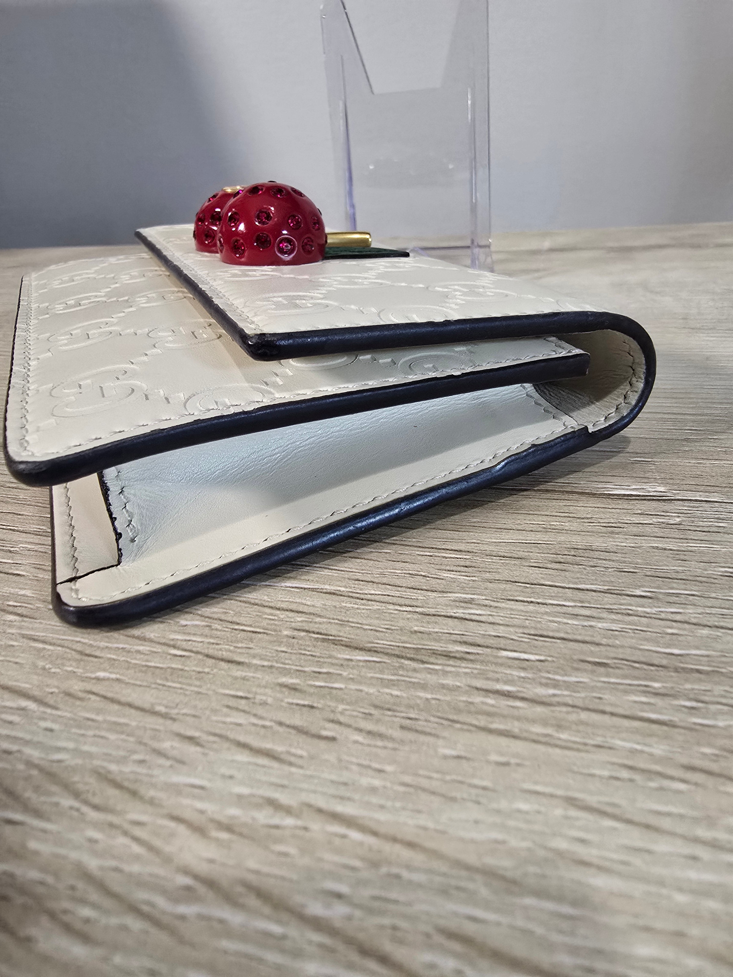 Gucci GG Leather Cherries Mini Bag White Gold Chain