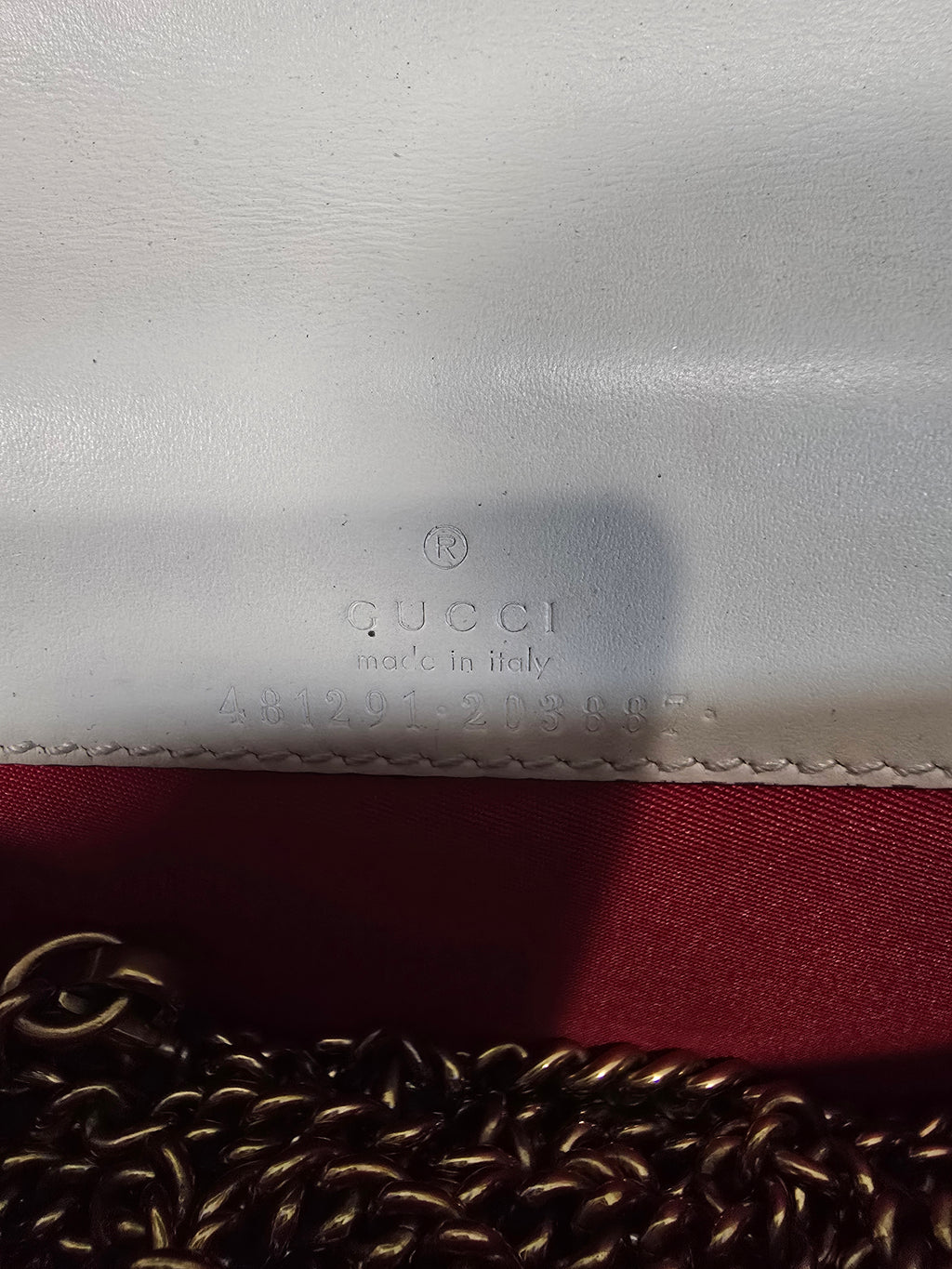Gucci GG Leather Cherries Mini Bag White Gold Chain