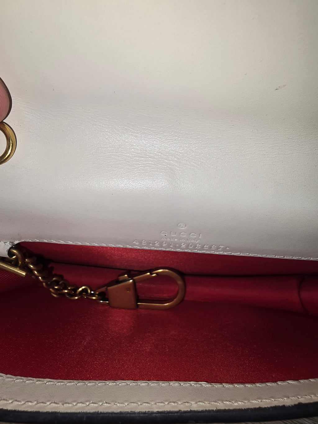 Gucci GG Leather Cherries Mini Bag White Gold Chain