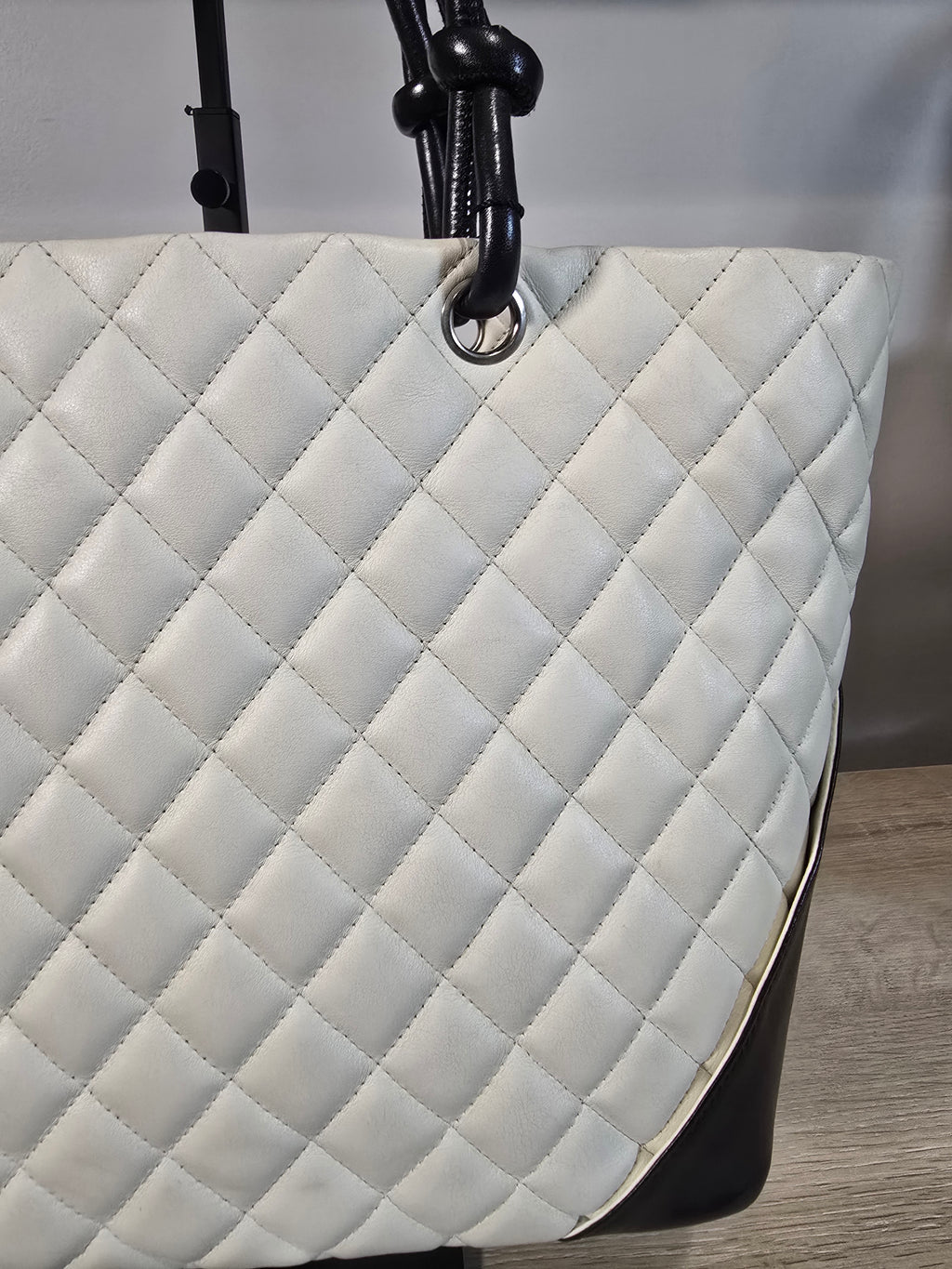 Chanel White Quilted Lambskin Tote Black CC Silver Hardware Hot Pink Interior
