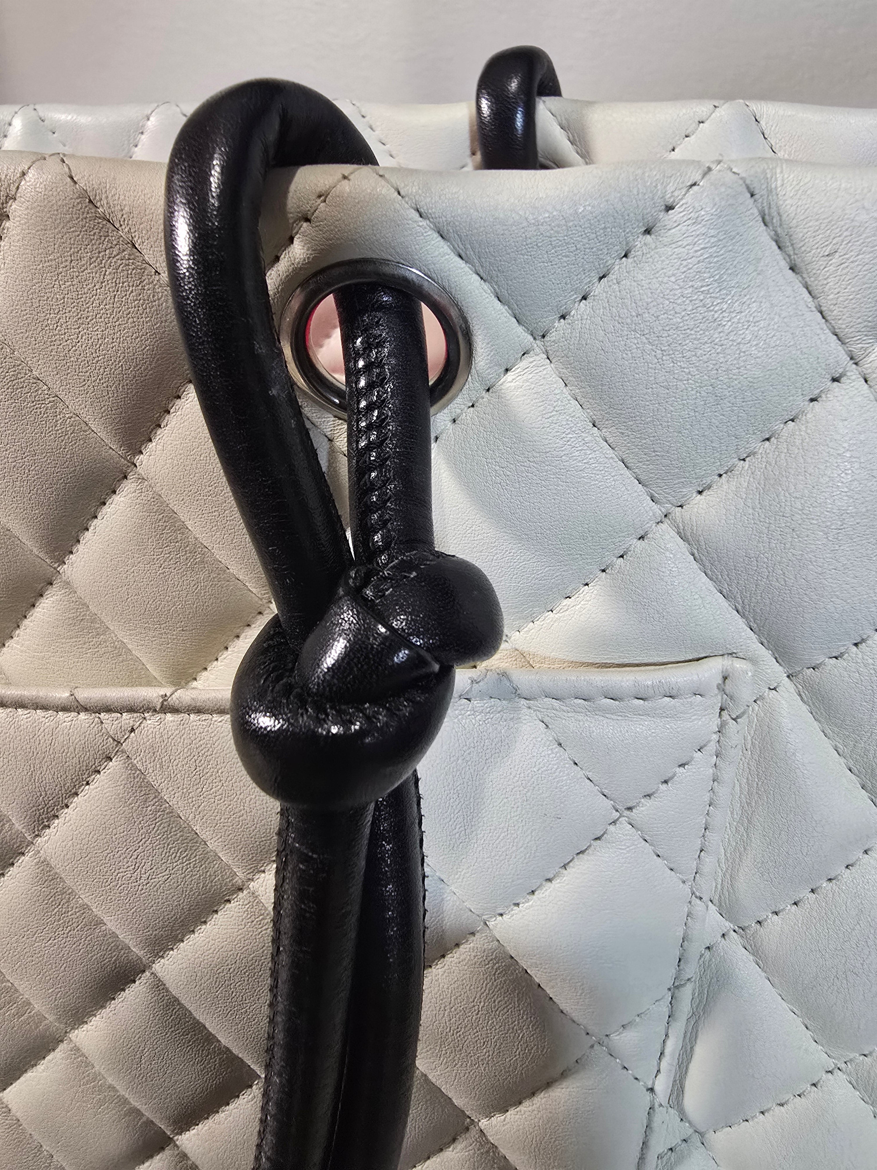 Chanel White Quilted Lambskin Tote Black CC Silver Hardware Hot Pink Interior