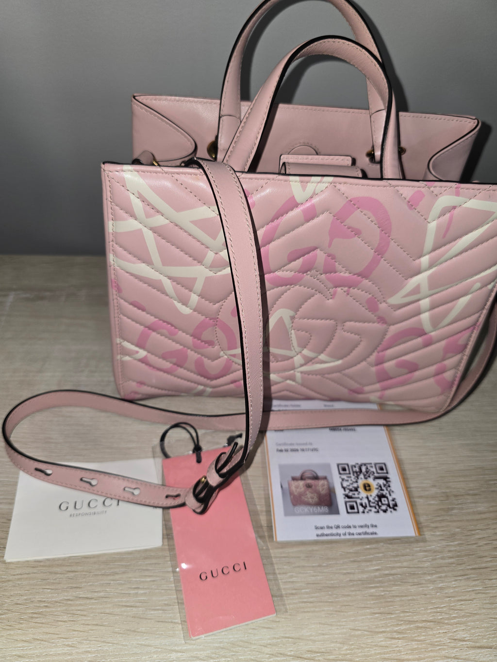 Gucci GucciGhost Small GG Marmont Shoulder Bag Pink Gold Hardware