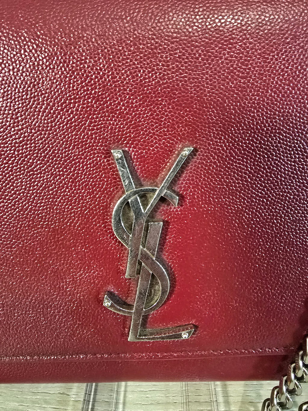 Saint Laurent Medium Leather Monogram Kate Crossbody Dark Red Silver Hardware