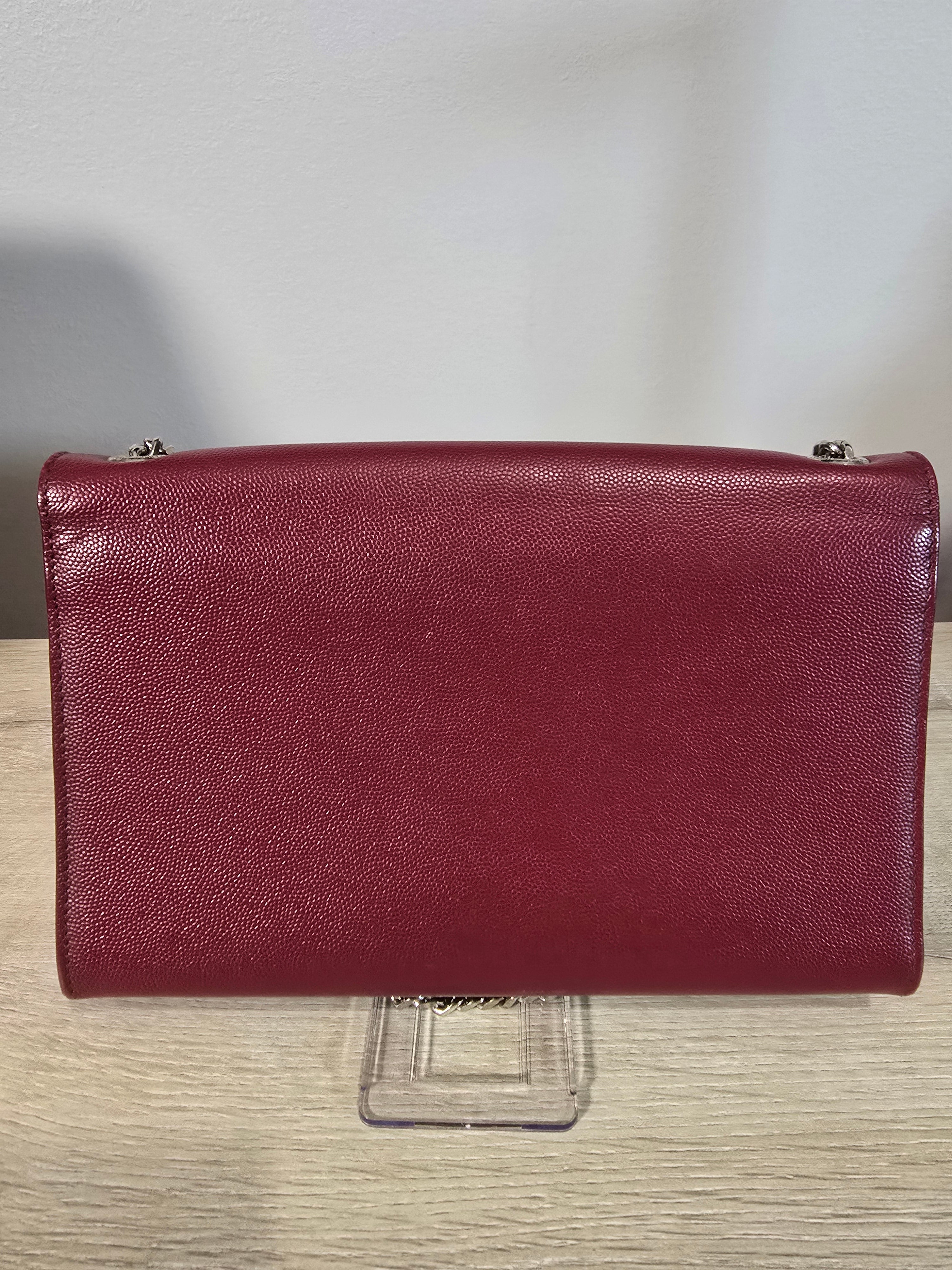 Saint Laurent Medium Leather Monogram Kate Crossbody Dark Red Silver Hardware