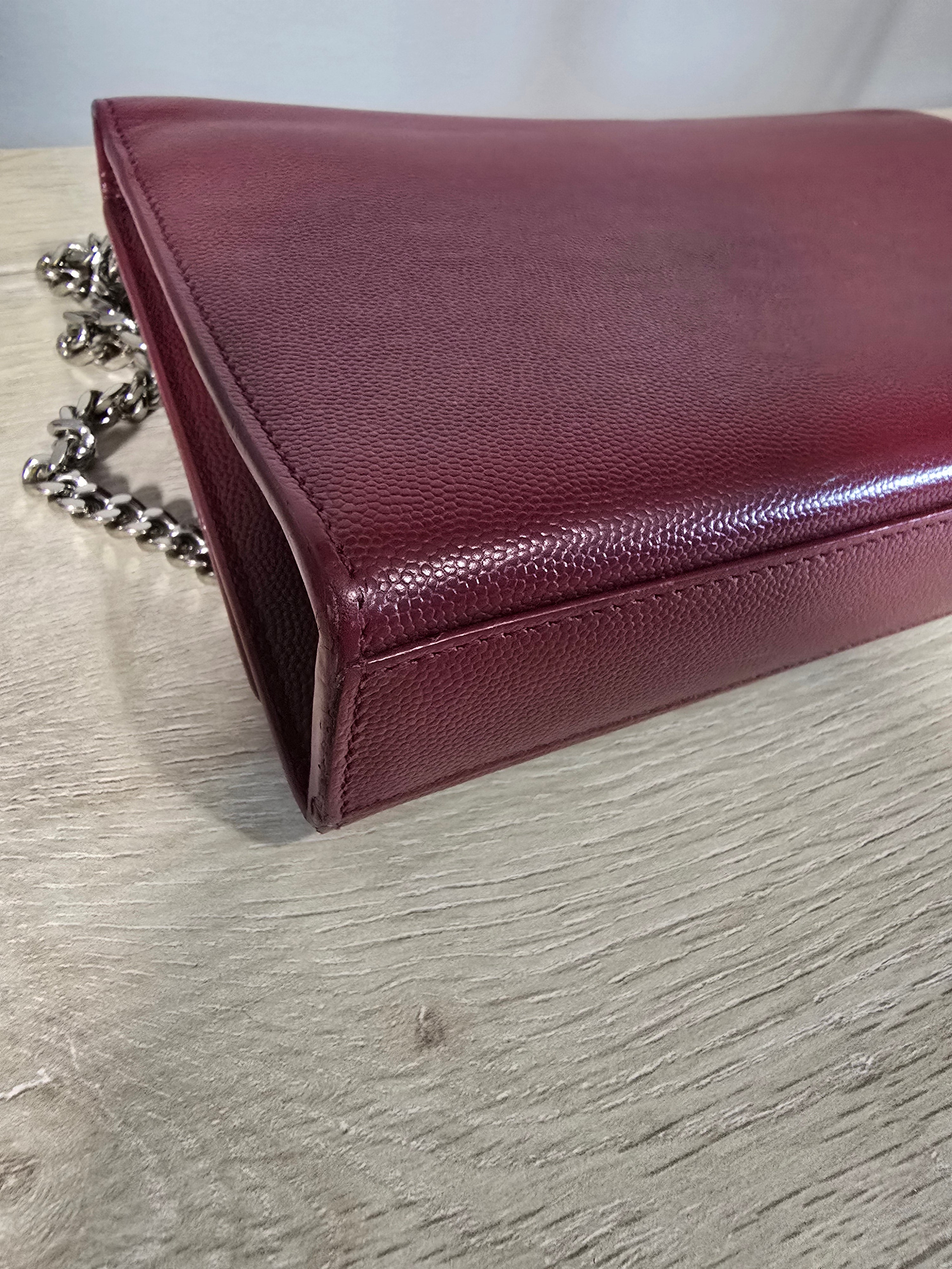Saint Laurent Medium Leather Monogram Kate Crossbody Dark Red Silver Hardware