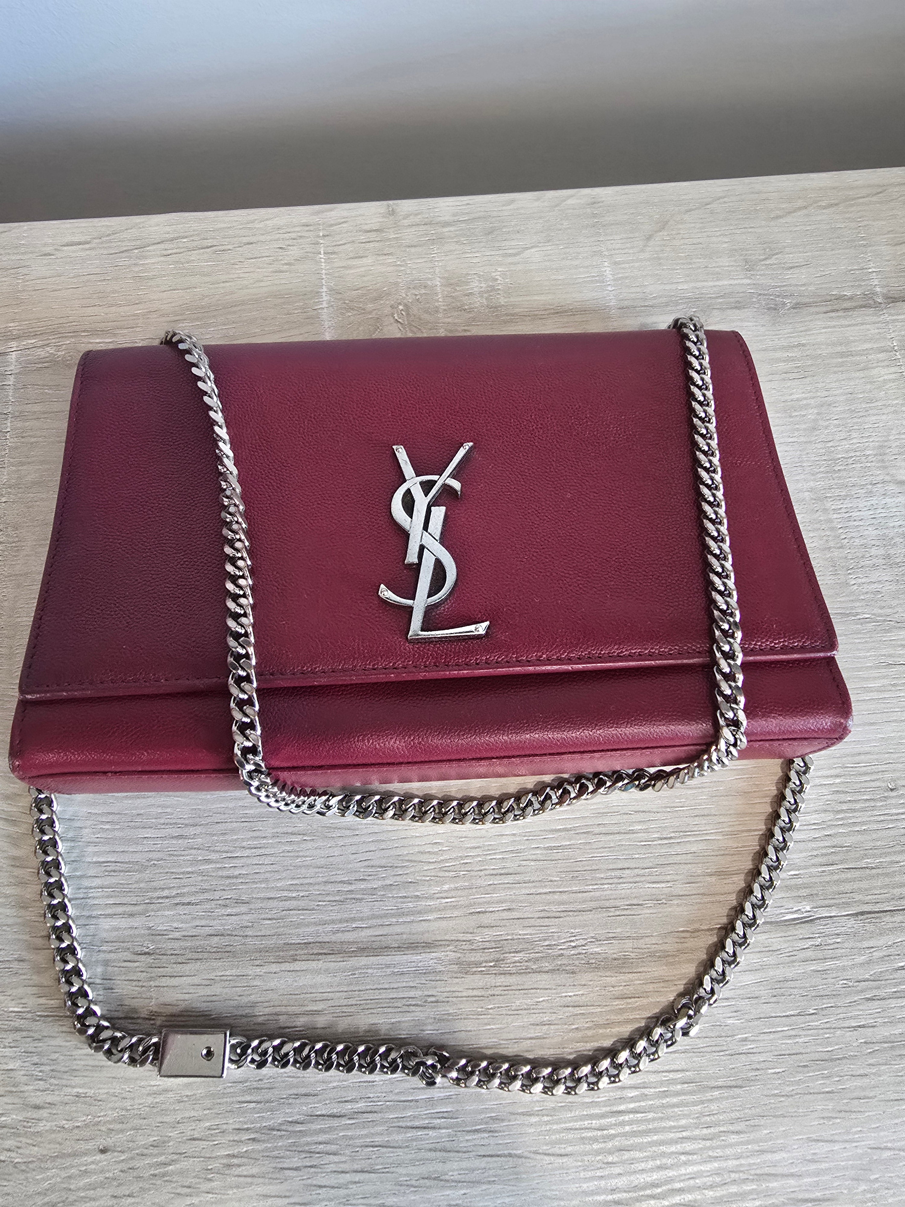 Saint Laurent Medium Leather Monogram Kate Crossbody Dark Red Silver Hardware
