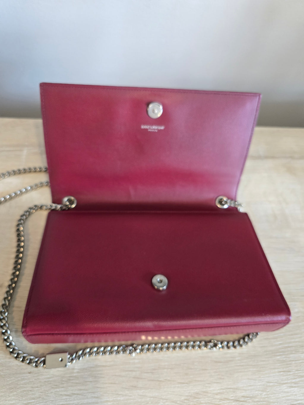 Saint Laurent Medium Leather Monogram Kate Crossbody Dark Red Silver Hardware