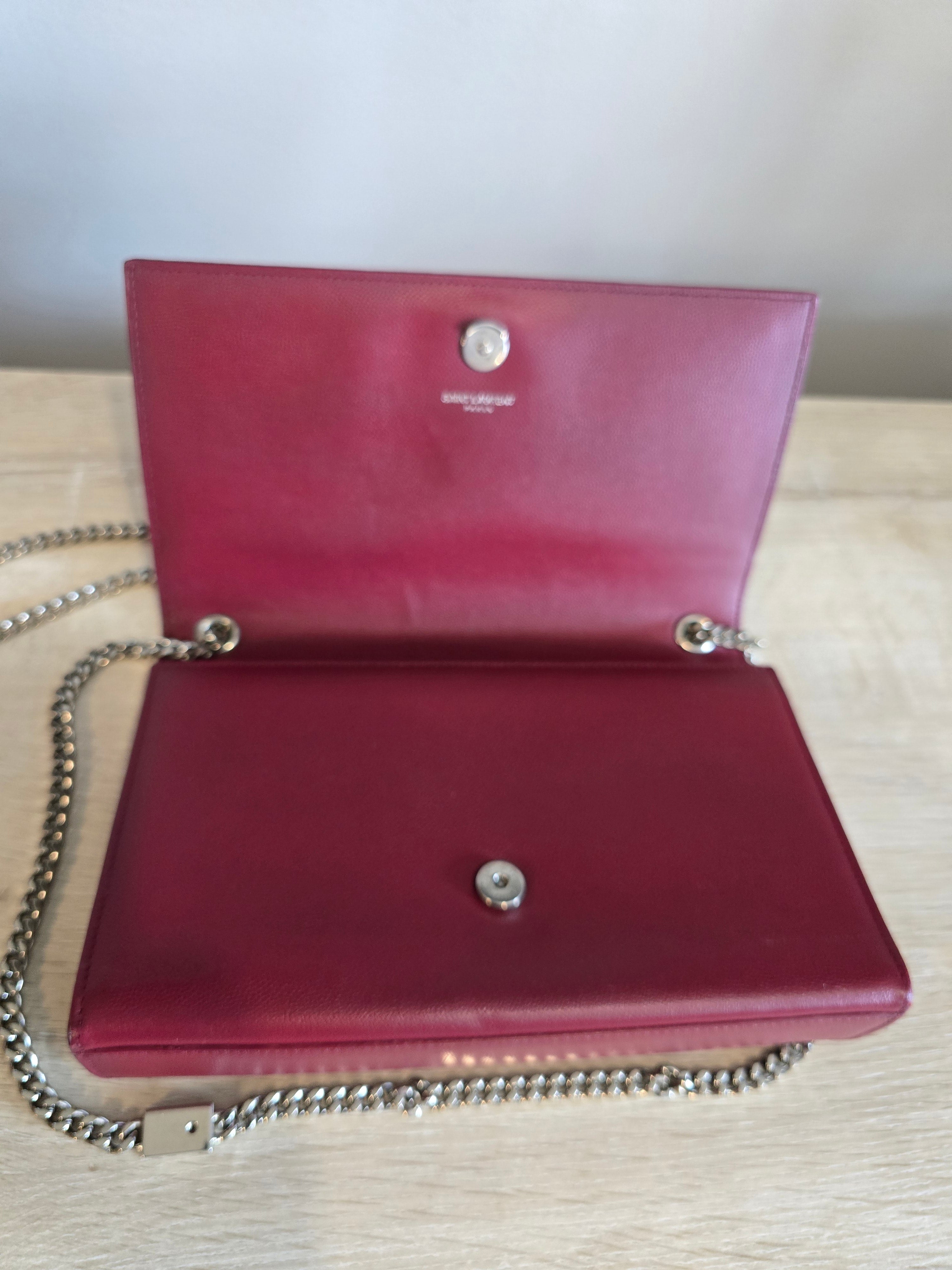 Saint Laurent Medium Leather Monogram Kate Crossbody Dark Red Silver Hardware
