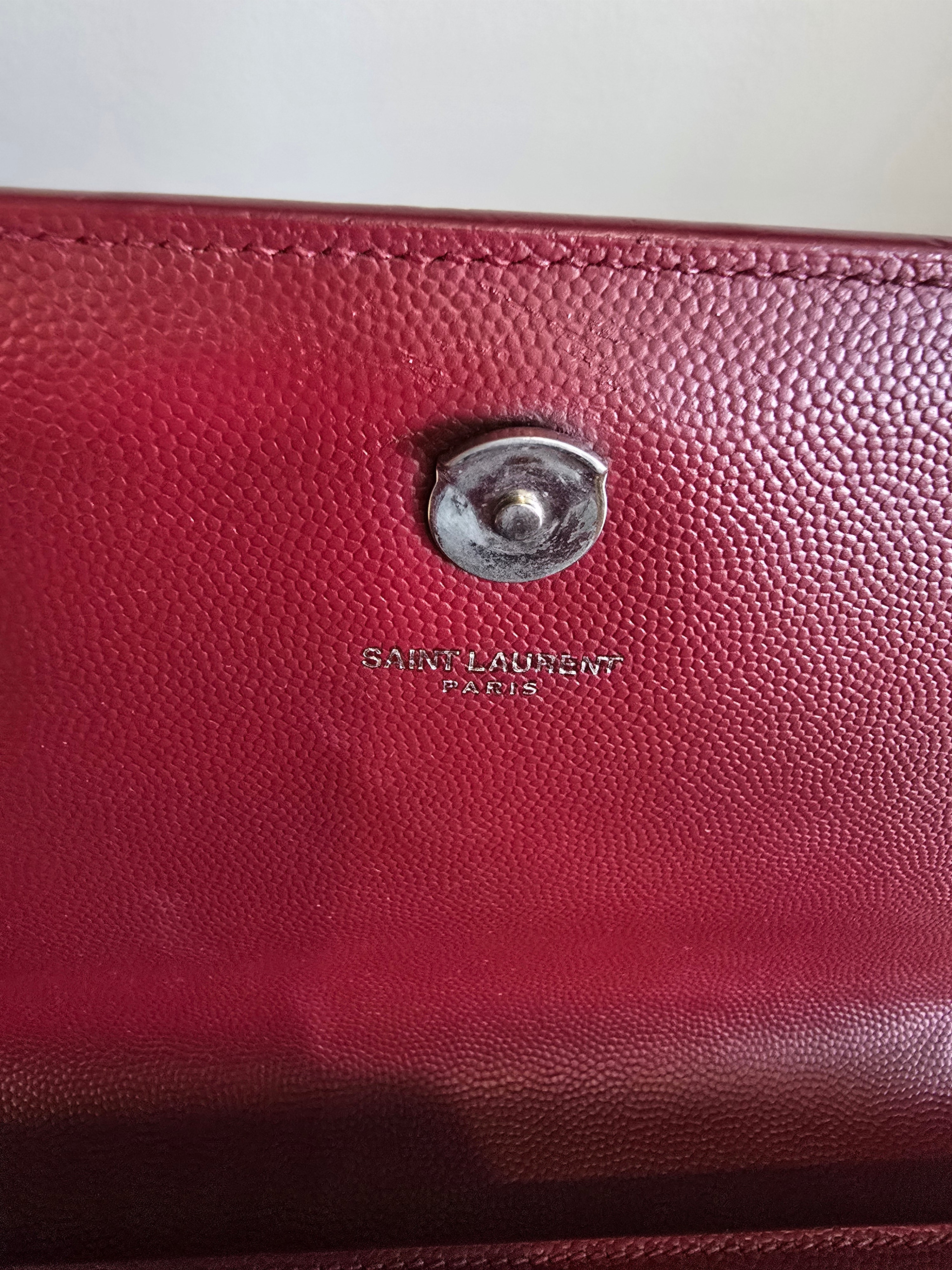 Saint Laurent Medium Leather Monogram Kate Crossbody Dark Red Silver Hardware
