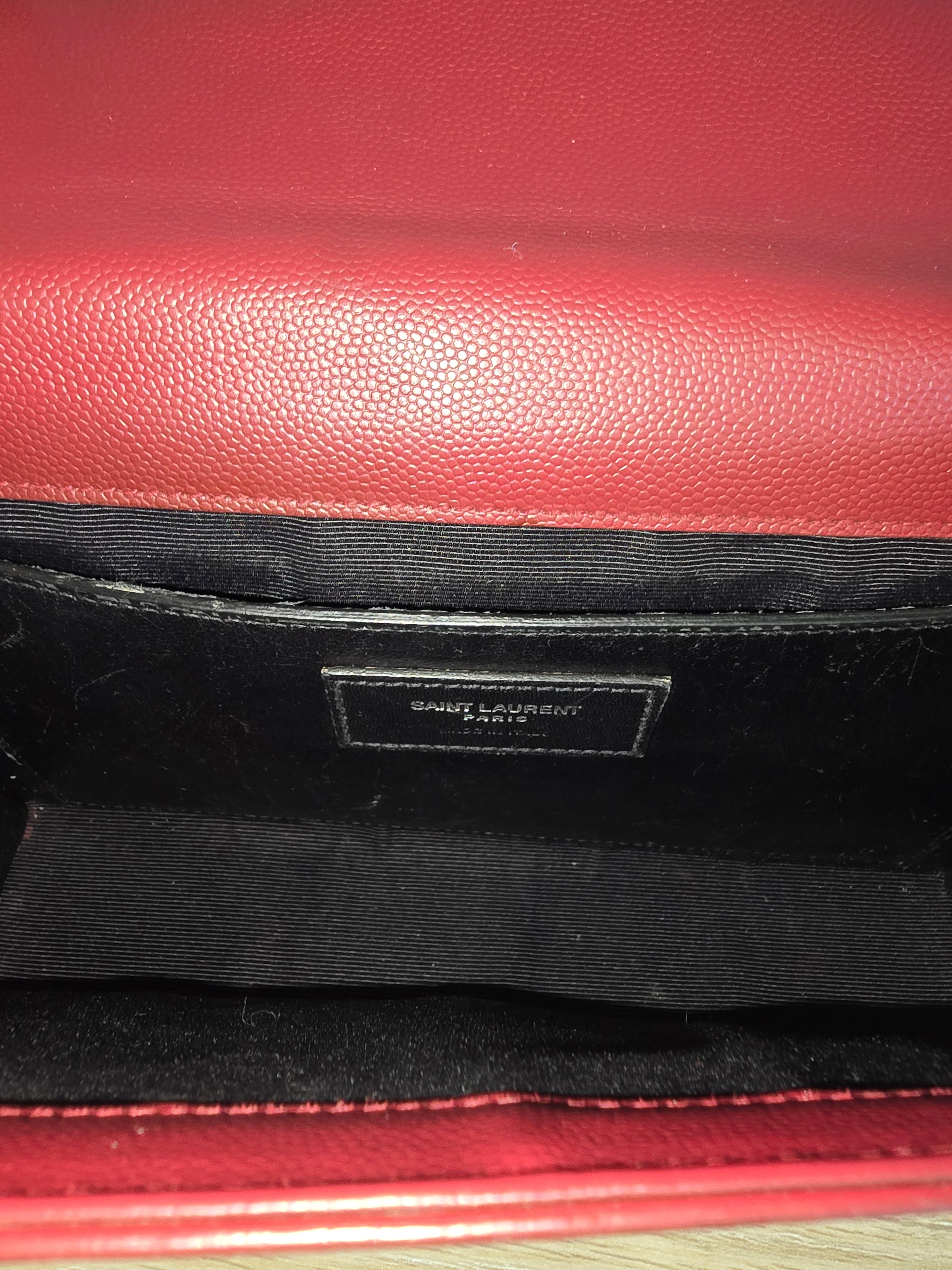 Saint Laurent Medium Leather Monogram Kate Crossbody Dark Red Silver Hardware