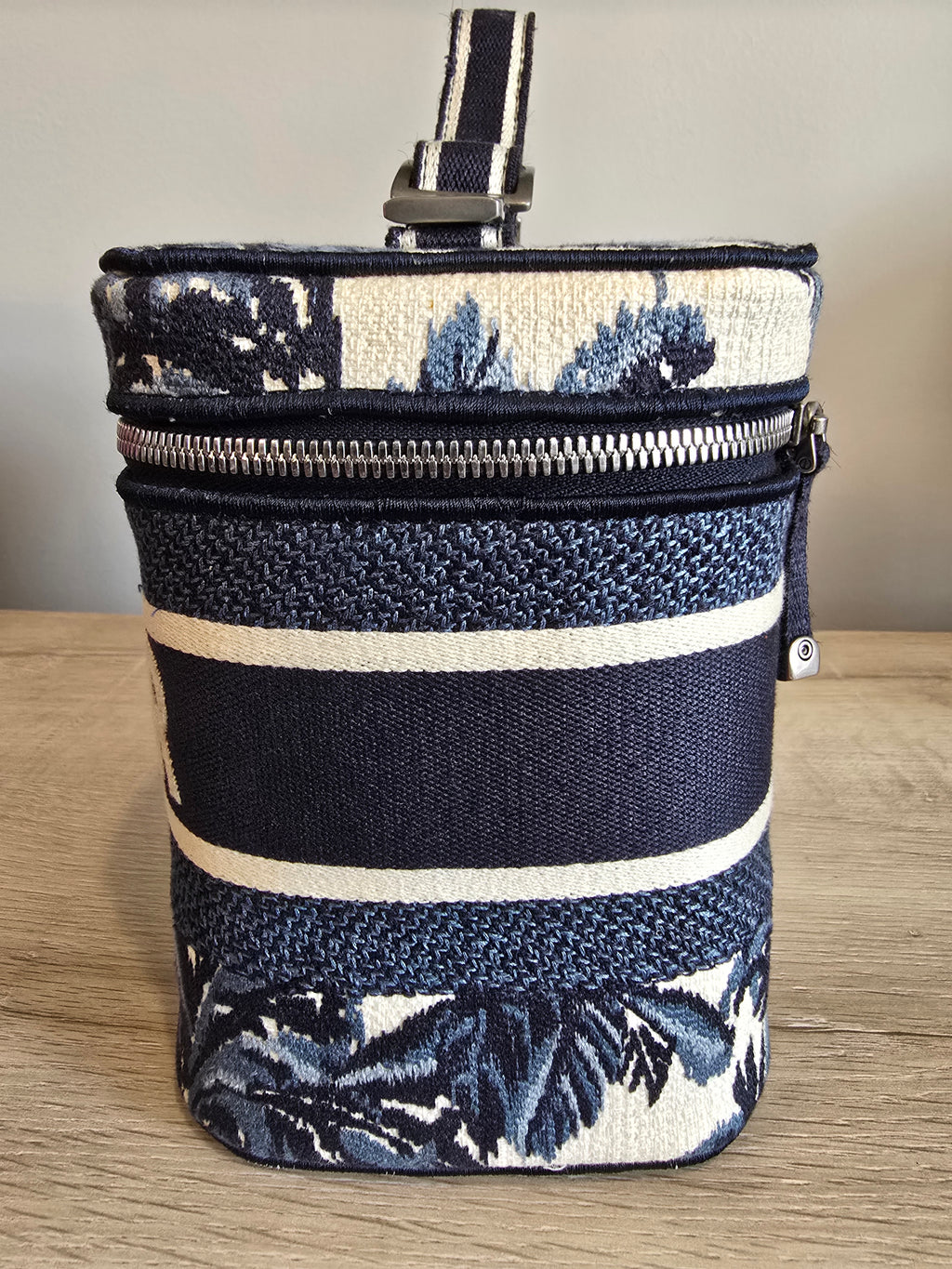 Christian Dior Travel Vanity Case Blue Oblique Embroidery Silver Hardware