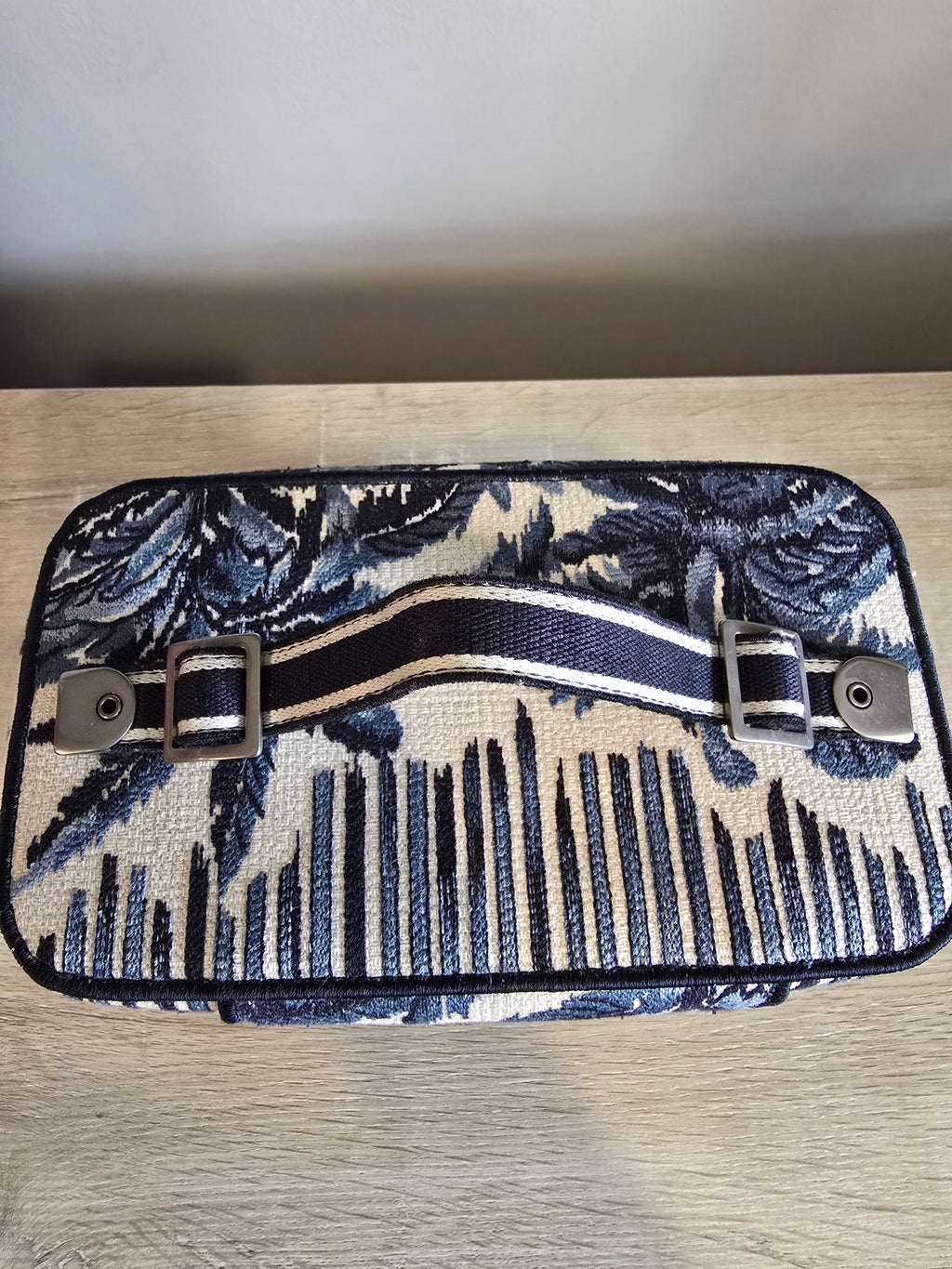 Christian Dior Travel Vanity Case Blue Oblique Embroidery Silver Hardware