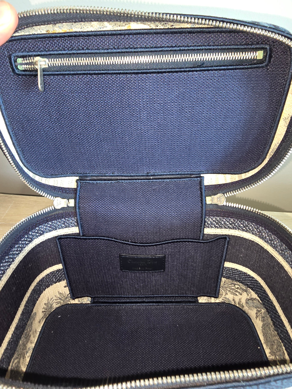Christian Dior Travel Vanity Case Blue Oblique Embroidery Silver Hardware