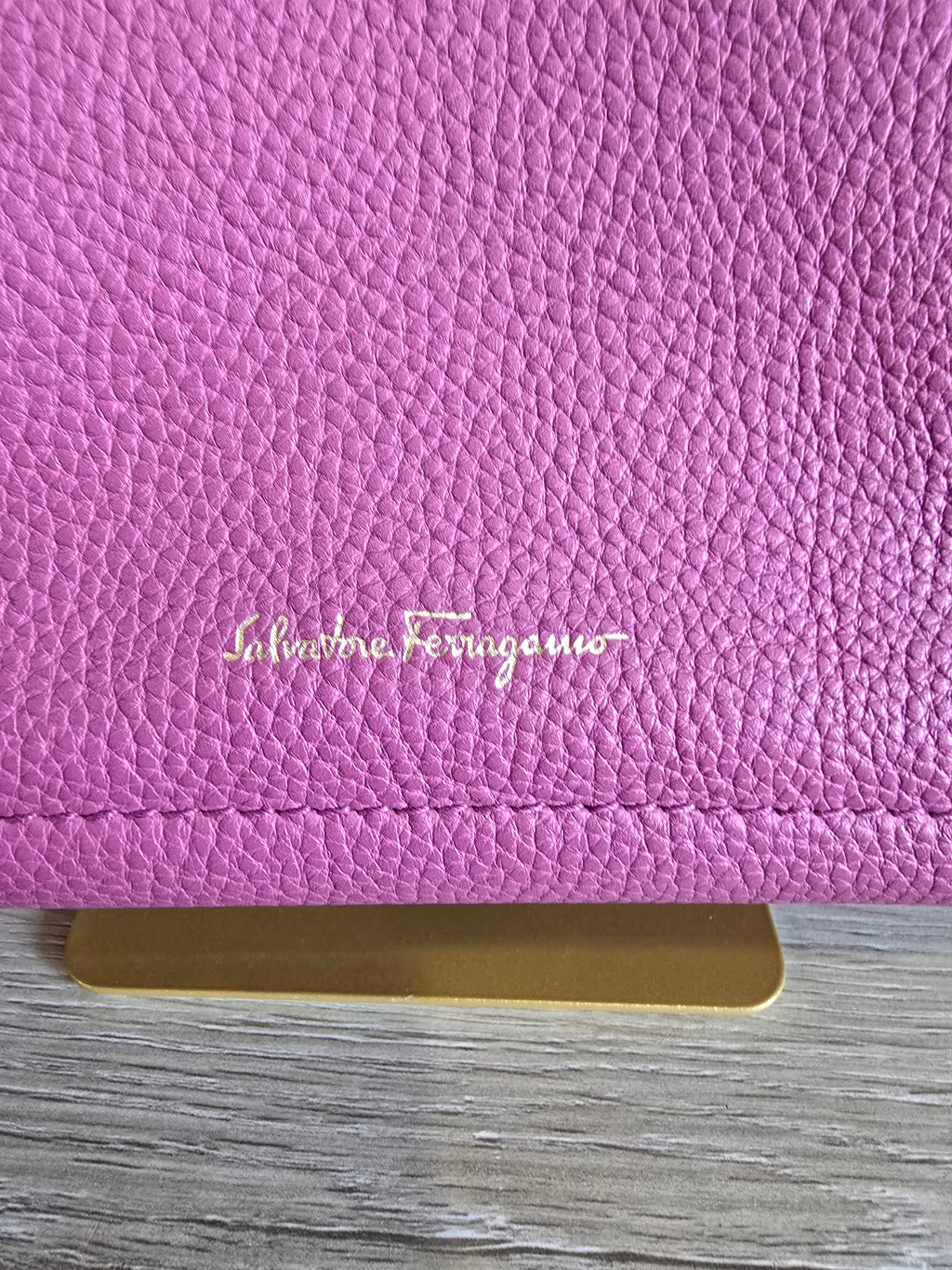 Salvatore Ferragamo Amy Tote Magenta Textured Leather Gold Hardware Gancini Charm