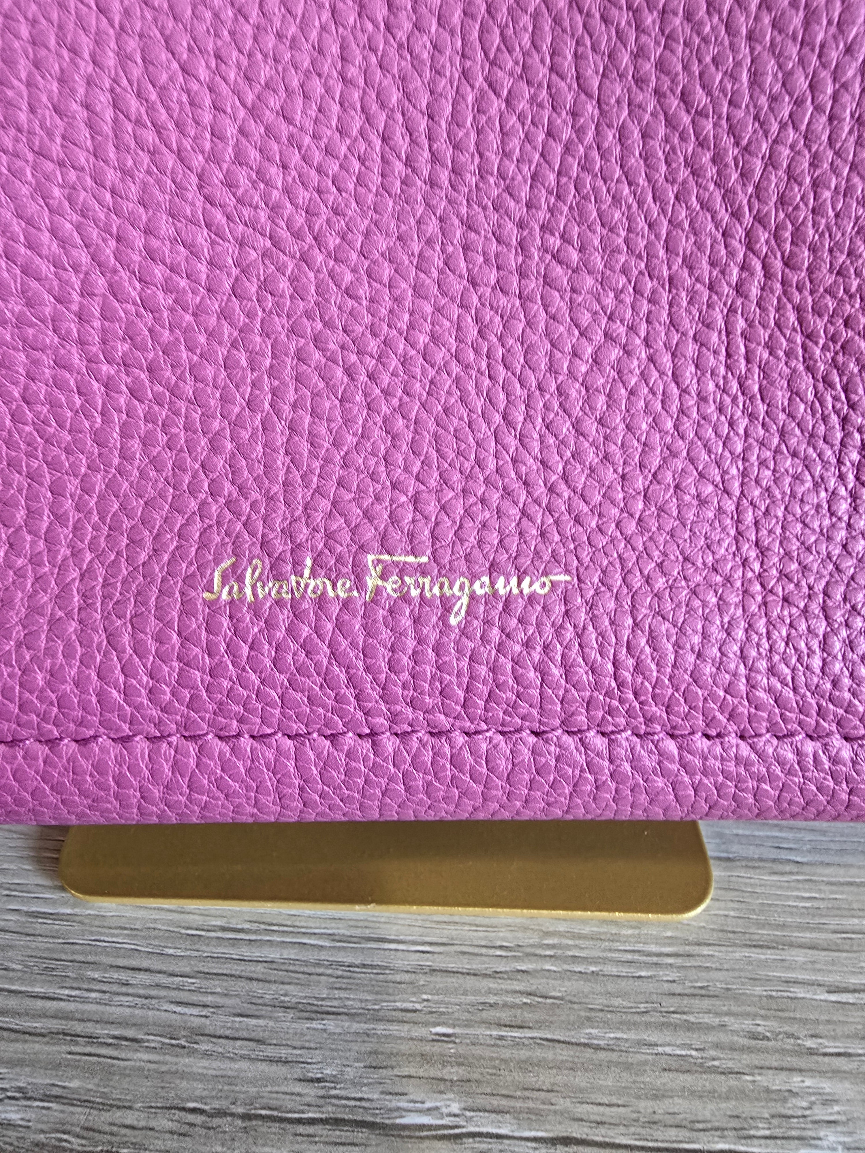 Salvatore Ferragamo Amy Tote Magenta Textured Leather Gold Hardware Gancini Charm