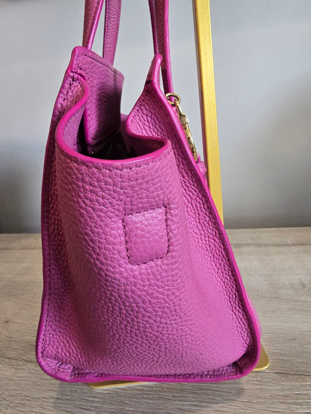 Salvatore Ferragamo Amy Tote Magenta Textured Leather Gold Hardware Gancini Charm