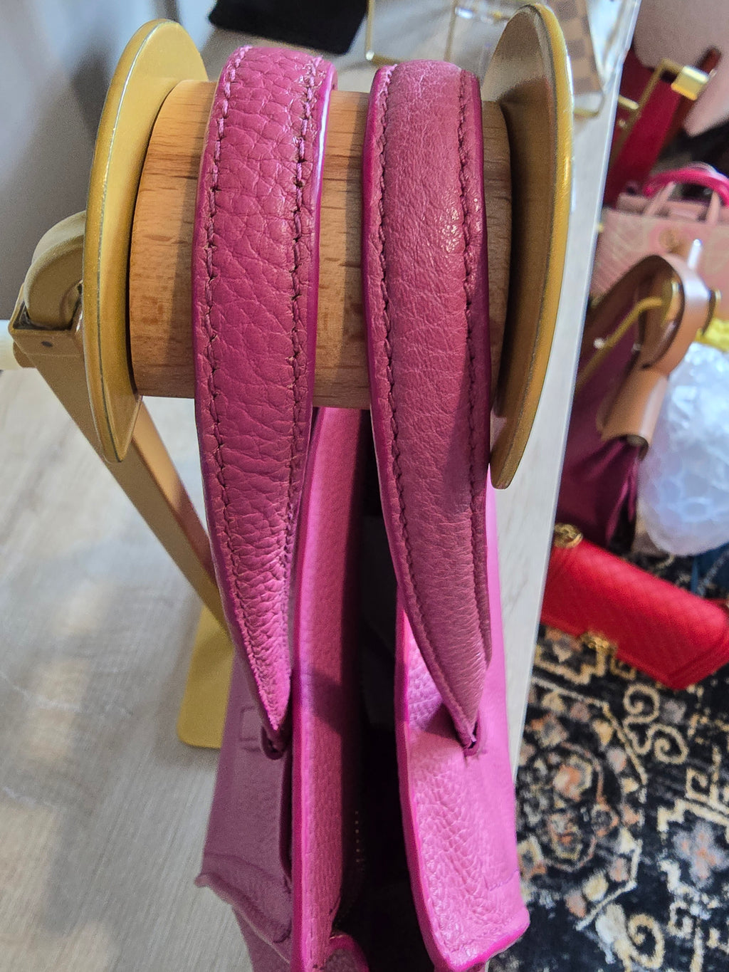 Salvatore Ferragamo Amy Tote Magenta Textured Leather Gold Hardware Gancini Charm