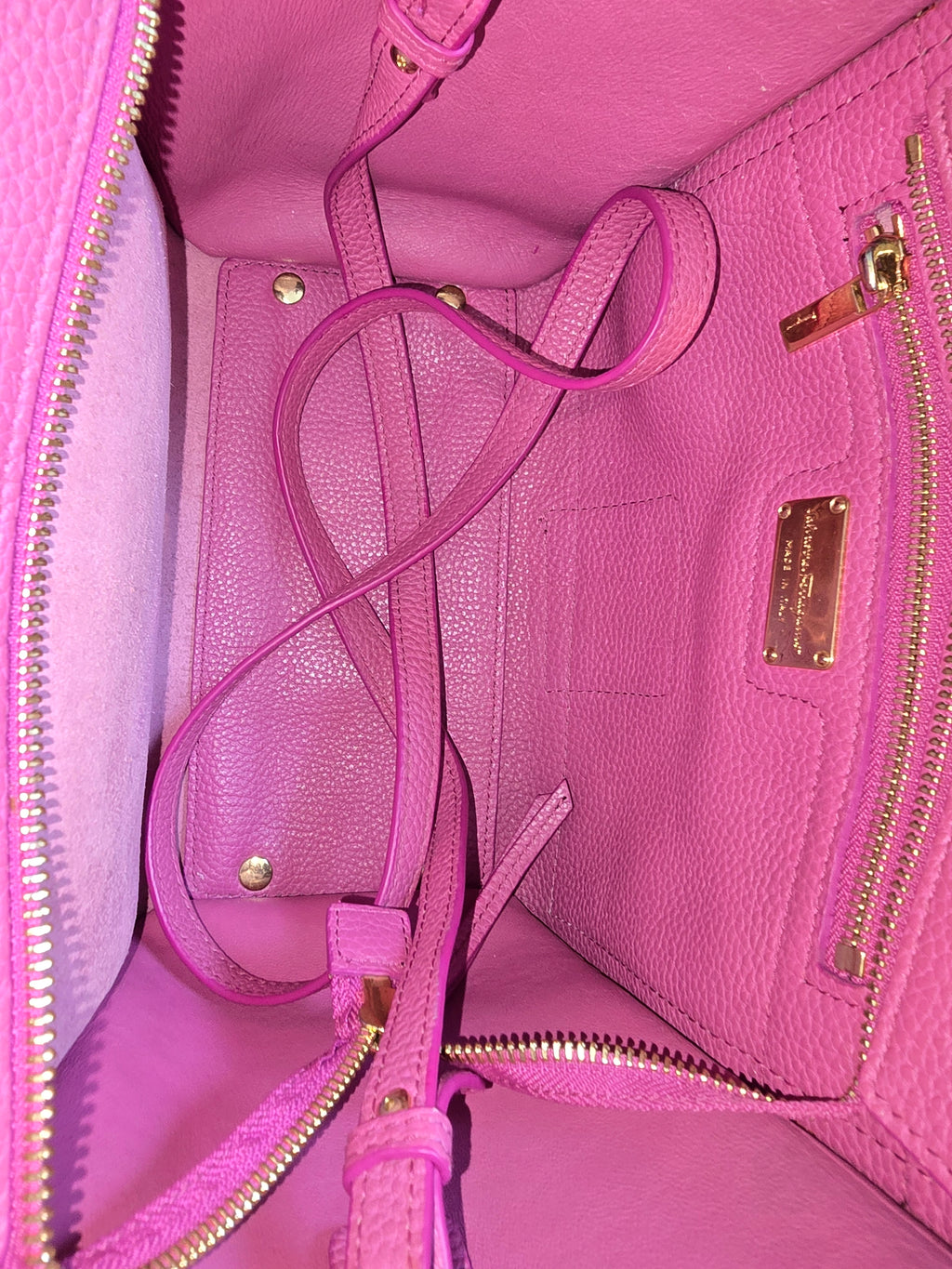 Salvatore Ferragamo Amy Tote Magenta Textured Leather Gold Hardware Gancini Charm