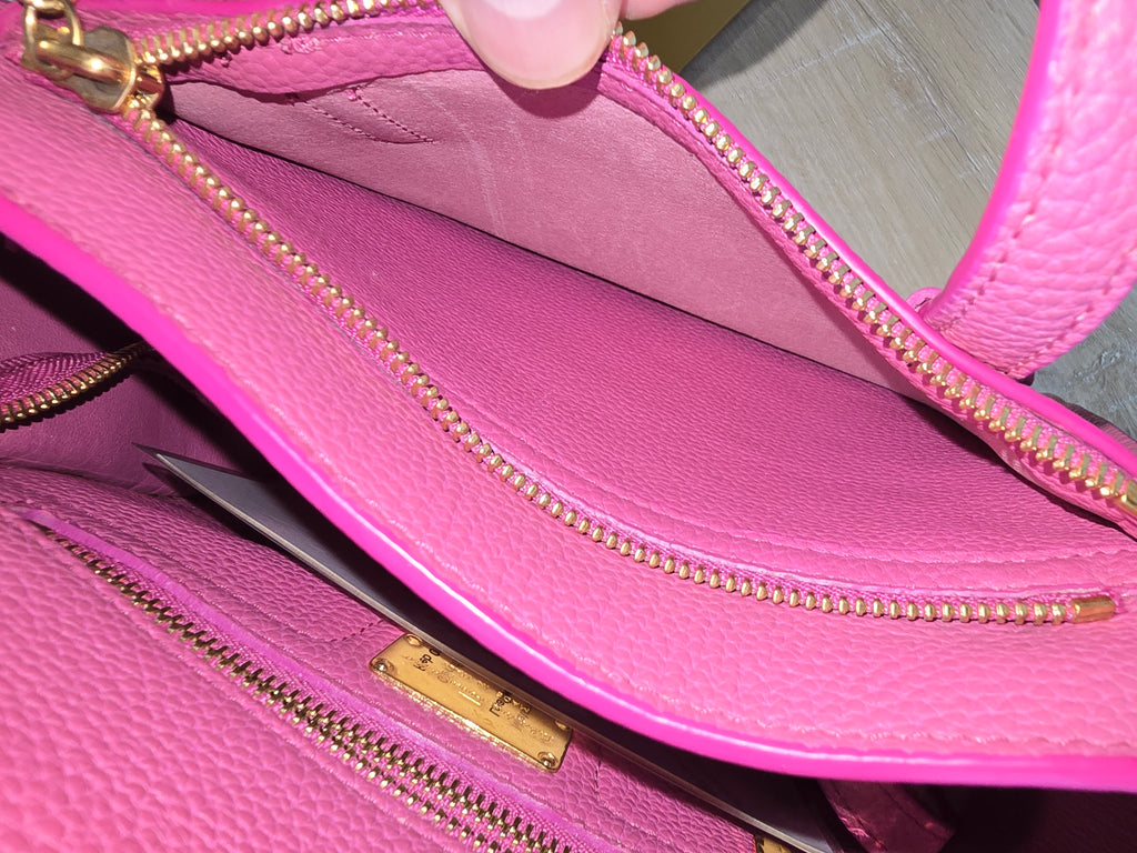 Salvatore Ferragamo Amy Tote Magenta Textured Leather Gold Hardware Gancini Charm