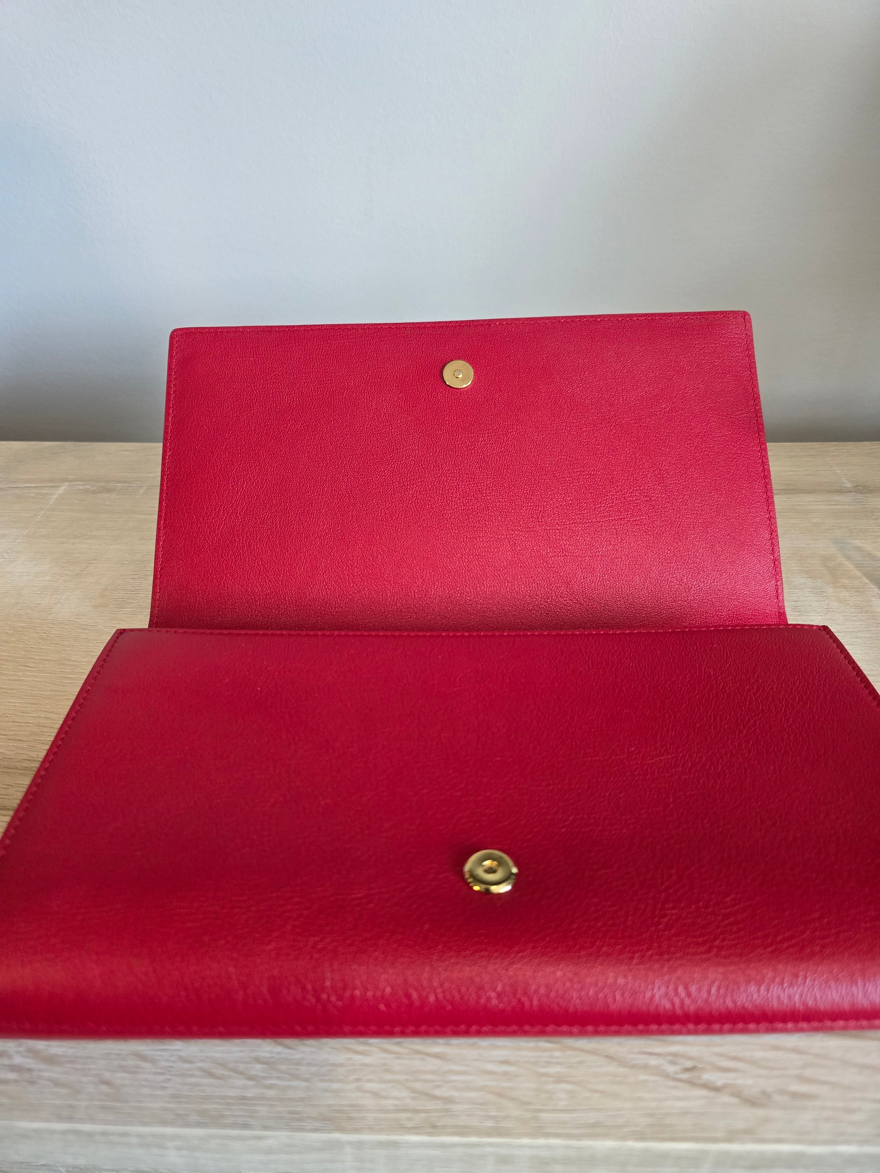 Saint Laurent Belle de Jour Clutch Red Leather Gold Hardware