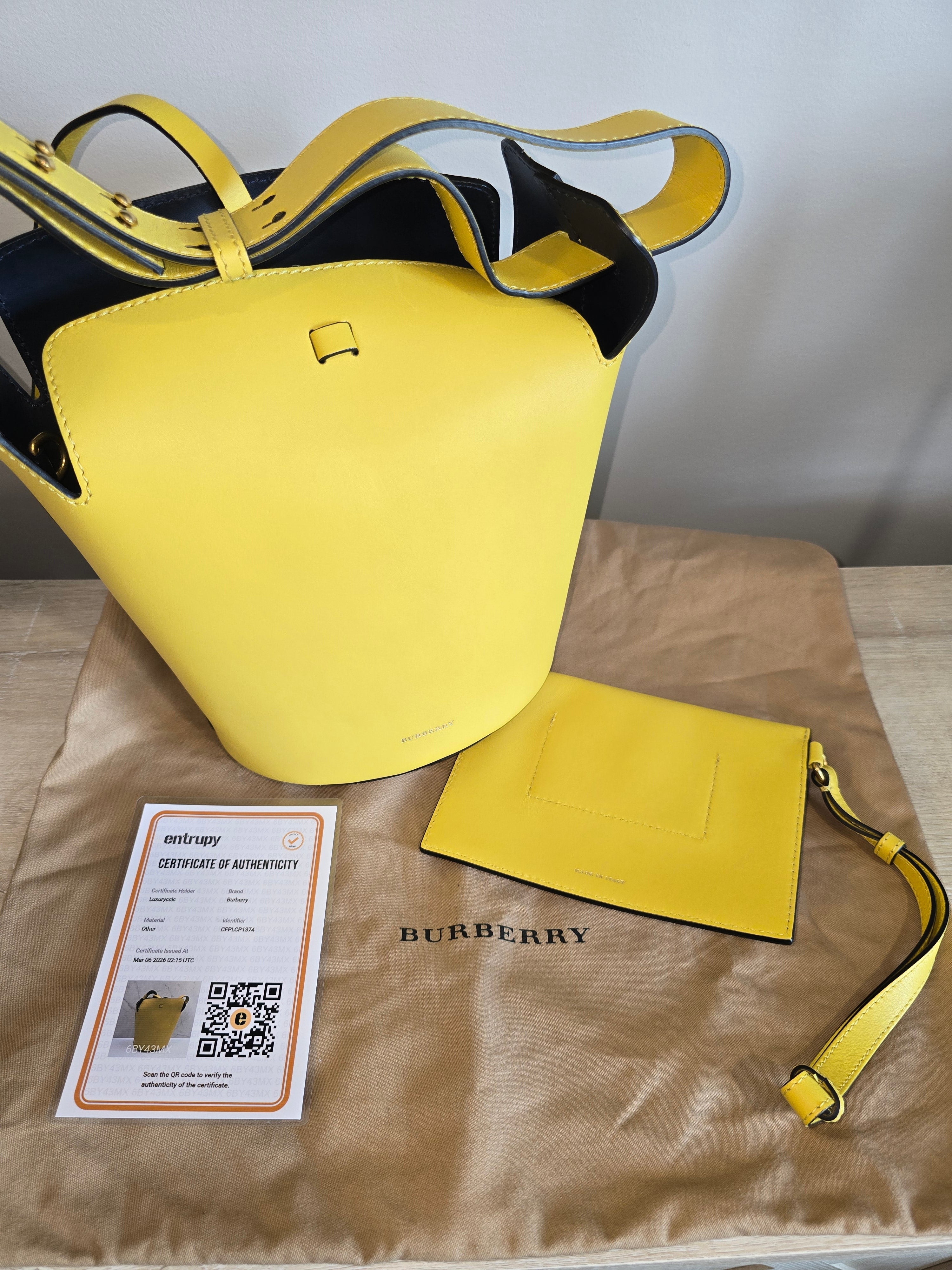 Burberry Small Leather Bucket Bag Yellow Gold Hardware