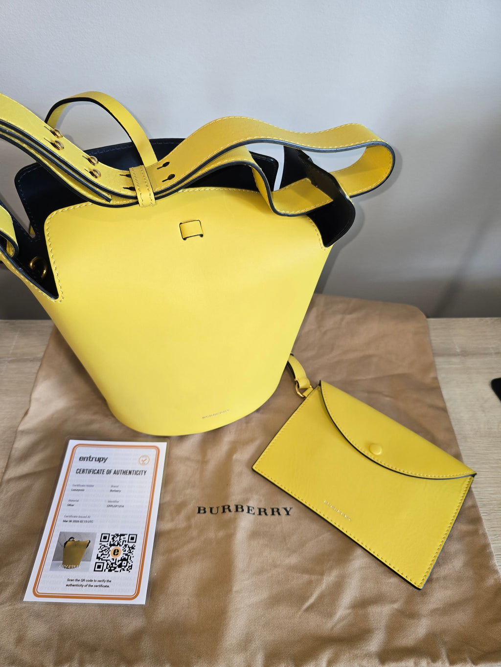 Burberry Small Leather Bucket Bag Yellow Gold Hardware