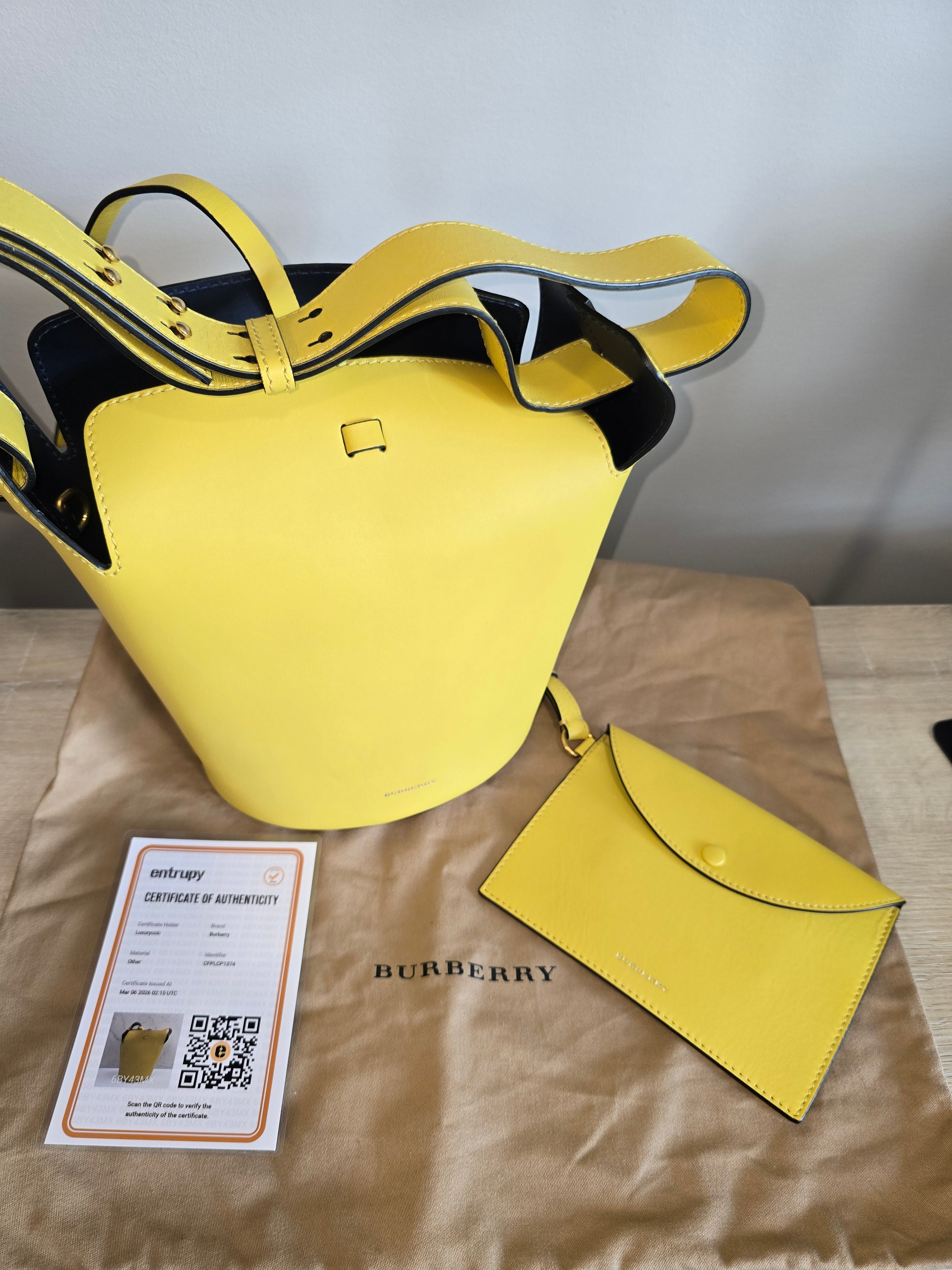 Burberry Small Leather Bucket Bag Yellow Gold Hardware