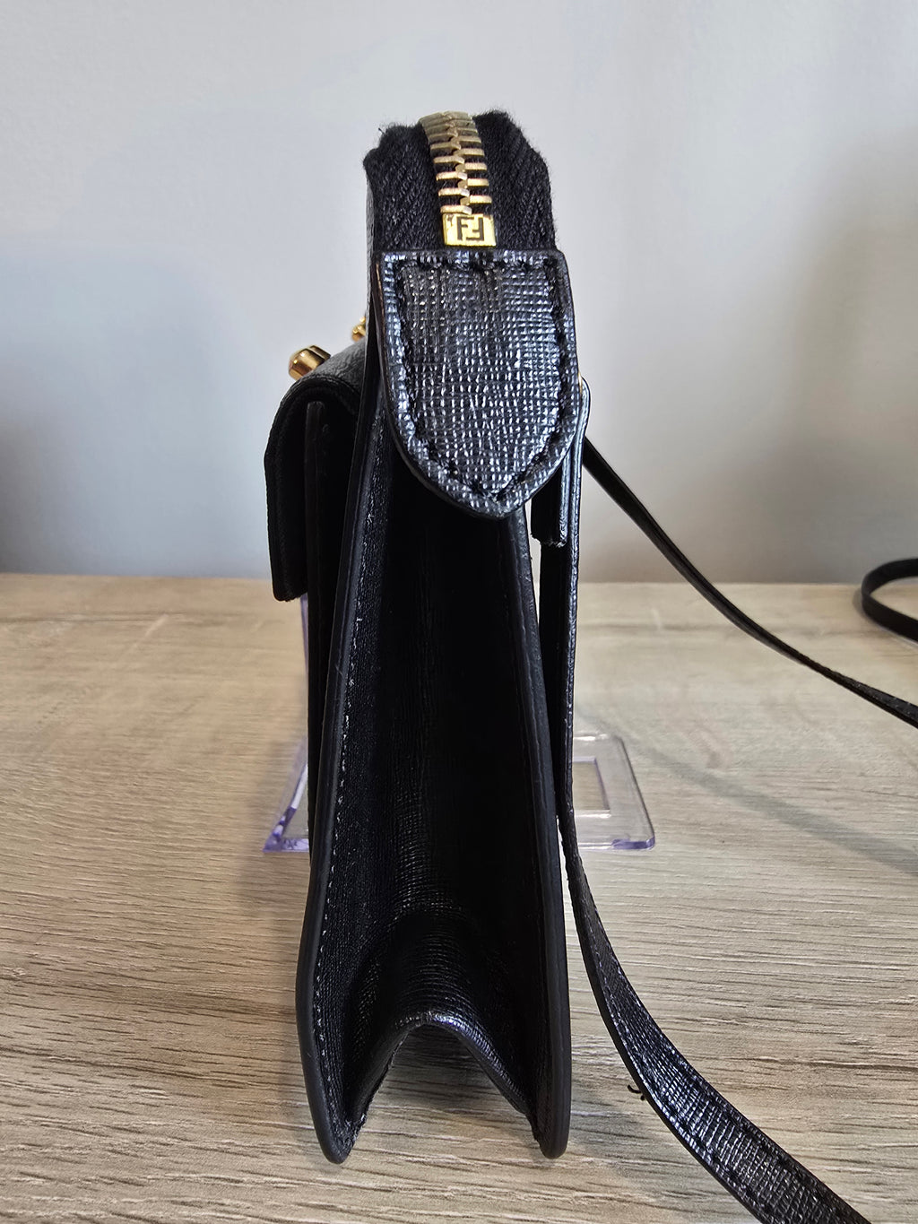 Fendi Monster Crossbody Bag Black Leather Gold Eyes Studs