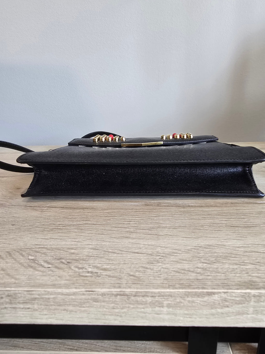 Fendi Monster Crossbody Bag Black Leather Gold Eyes Studs