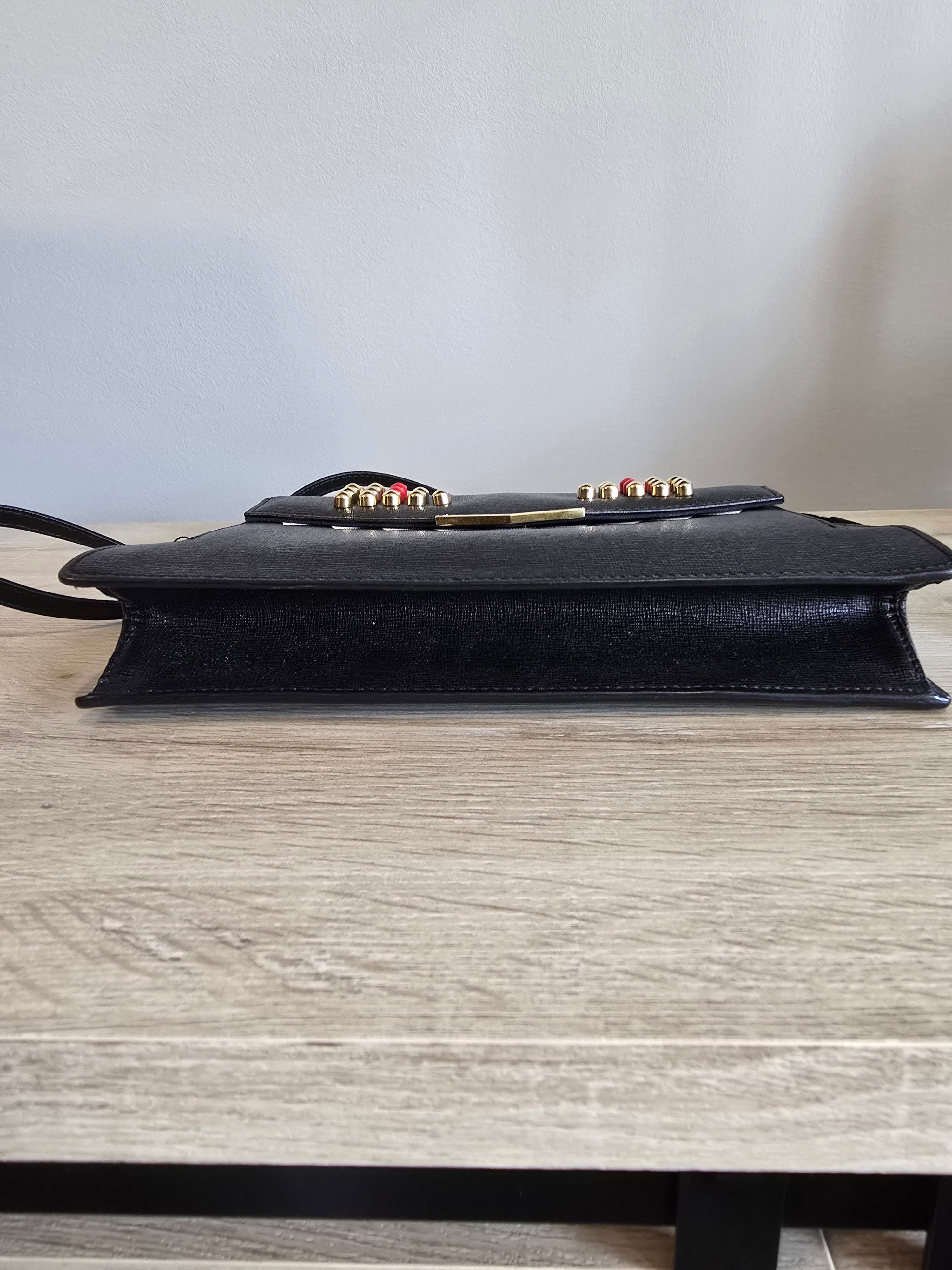 Fendi Monster Crossbody Bag Black Leather Gold Eyes Studs