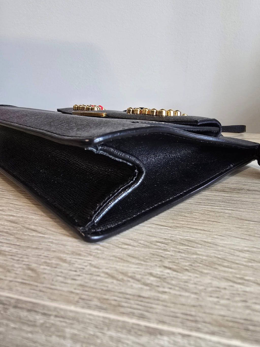 Fendi Monster Crossbody Bag Black Leather Gold Eyes Studs