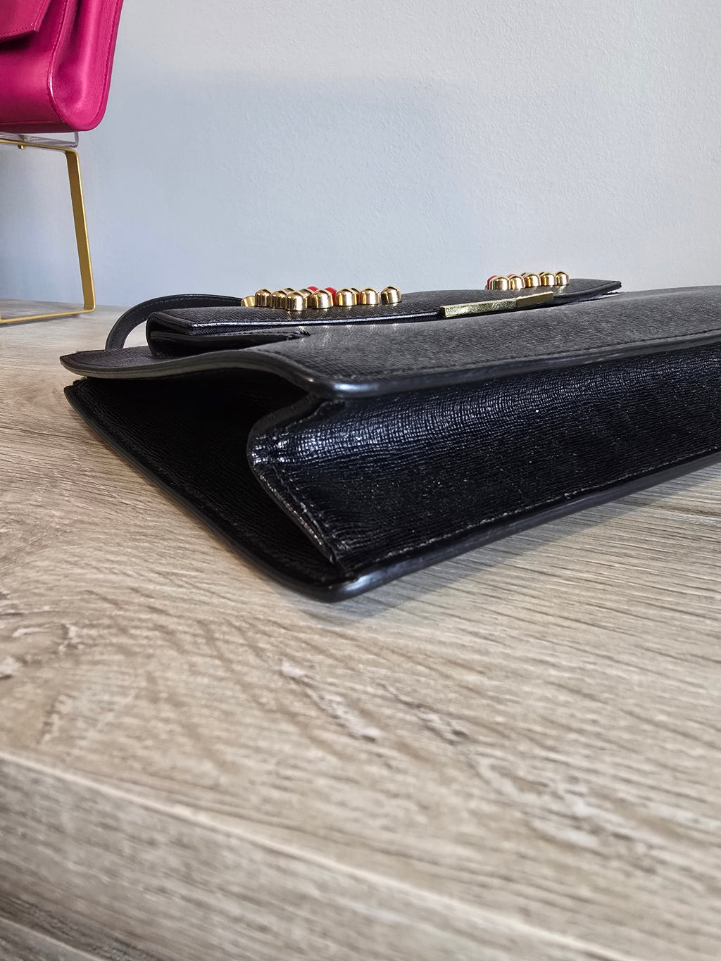 Fendi Monster Crossbody Bag Black Leather Gold Eyes Studs