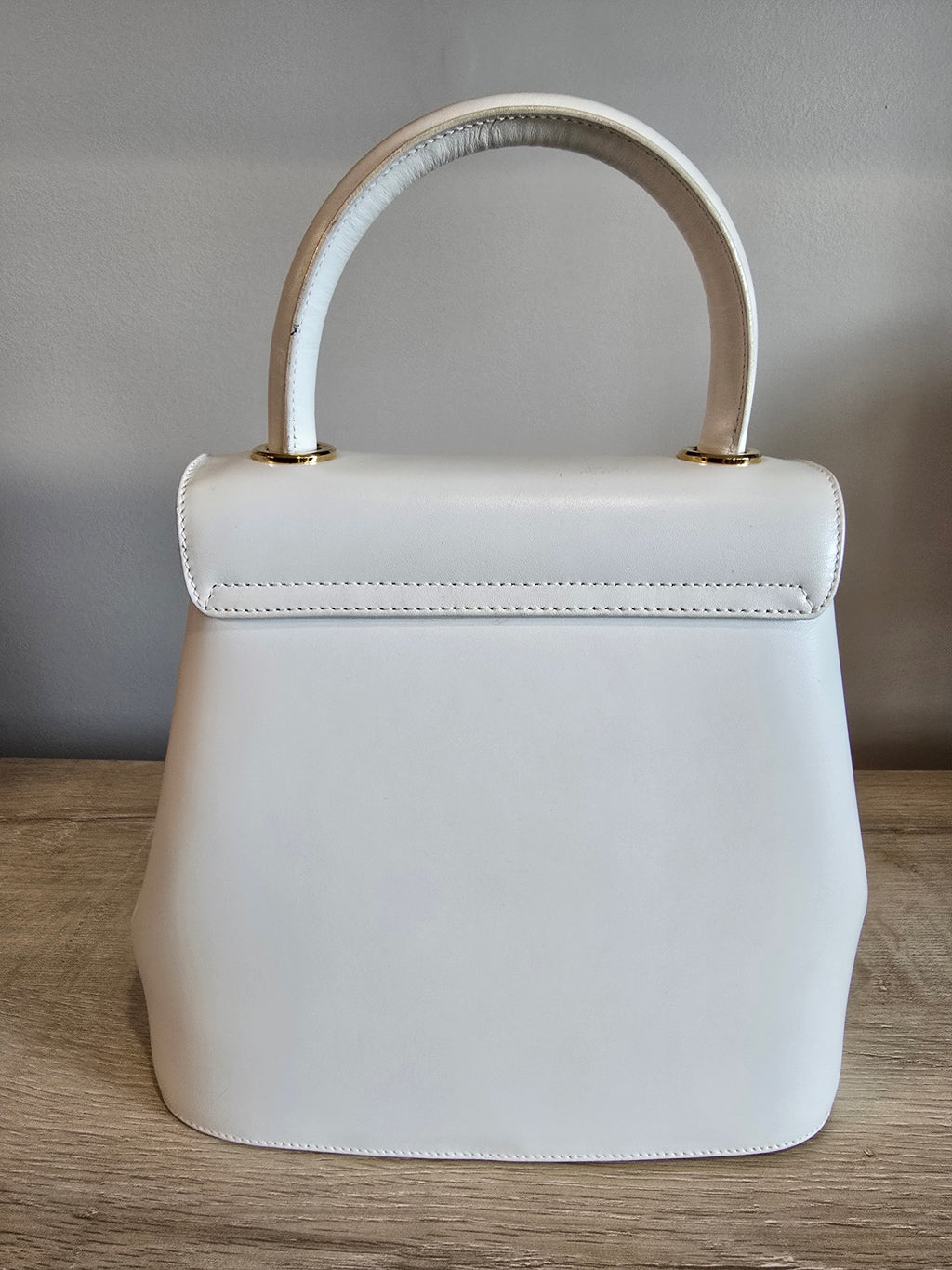 Salvatore Ferragamo Studded 2-Way Handbag White Leather Gold Studs