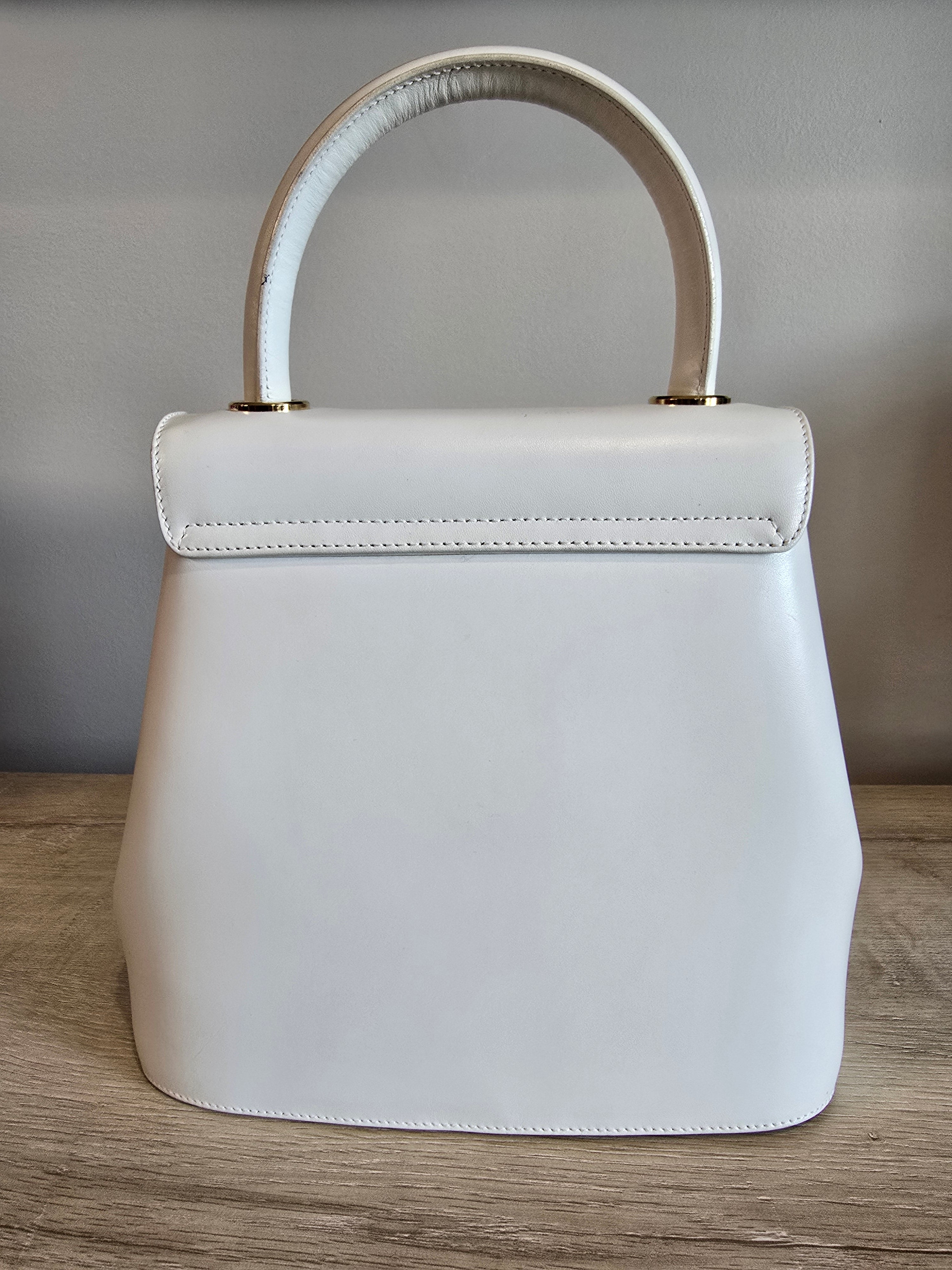 Salvatore Ferragamo Studded 2-Way Handbag White Leather Gold Studs