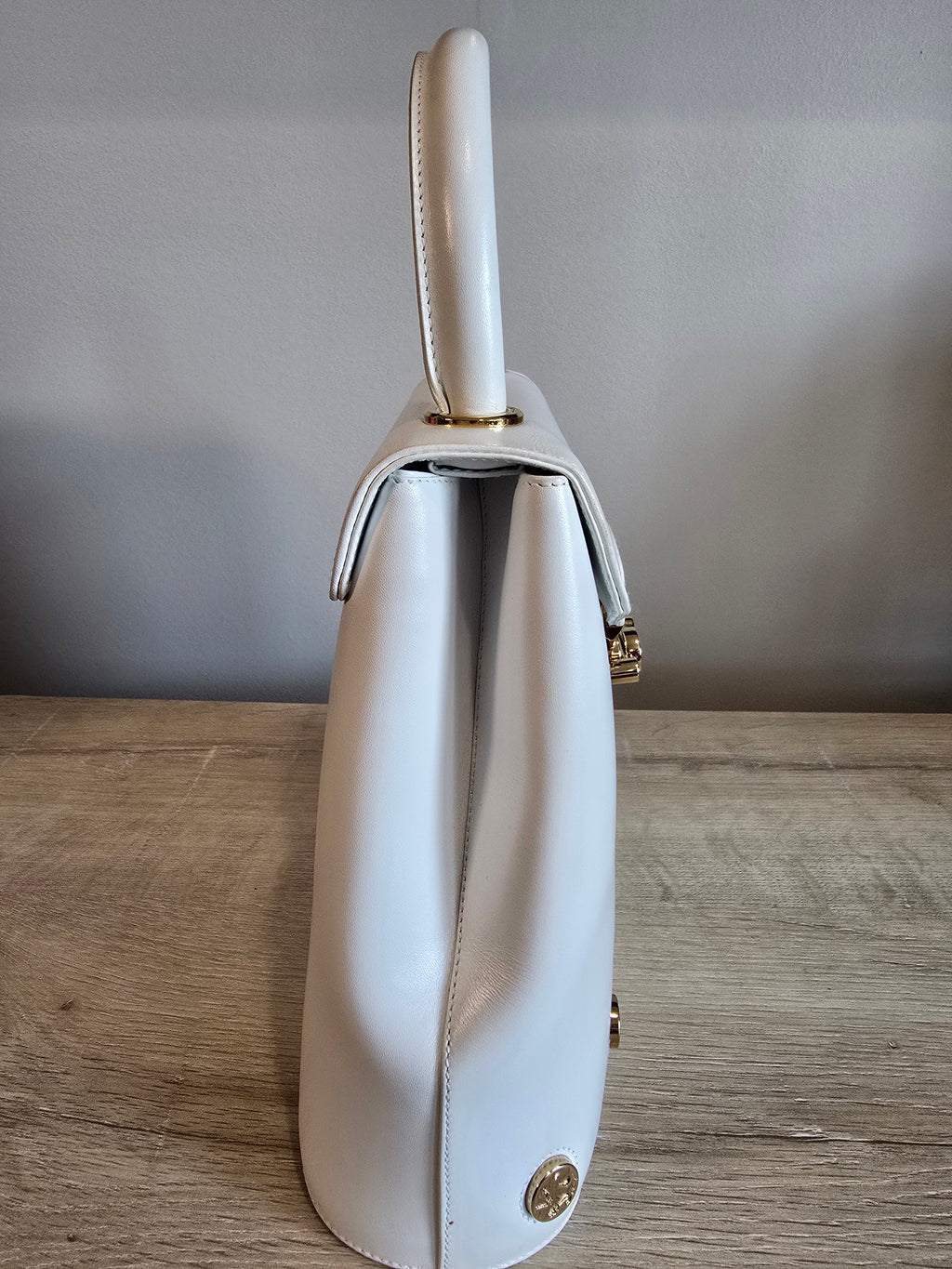 Salvatore Ferragamo Studded 2-Way Handbag White Leather Gold Studs