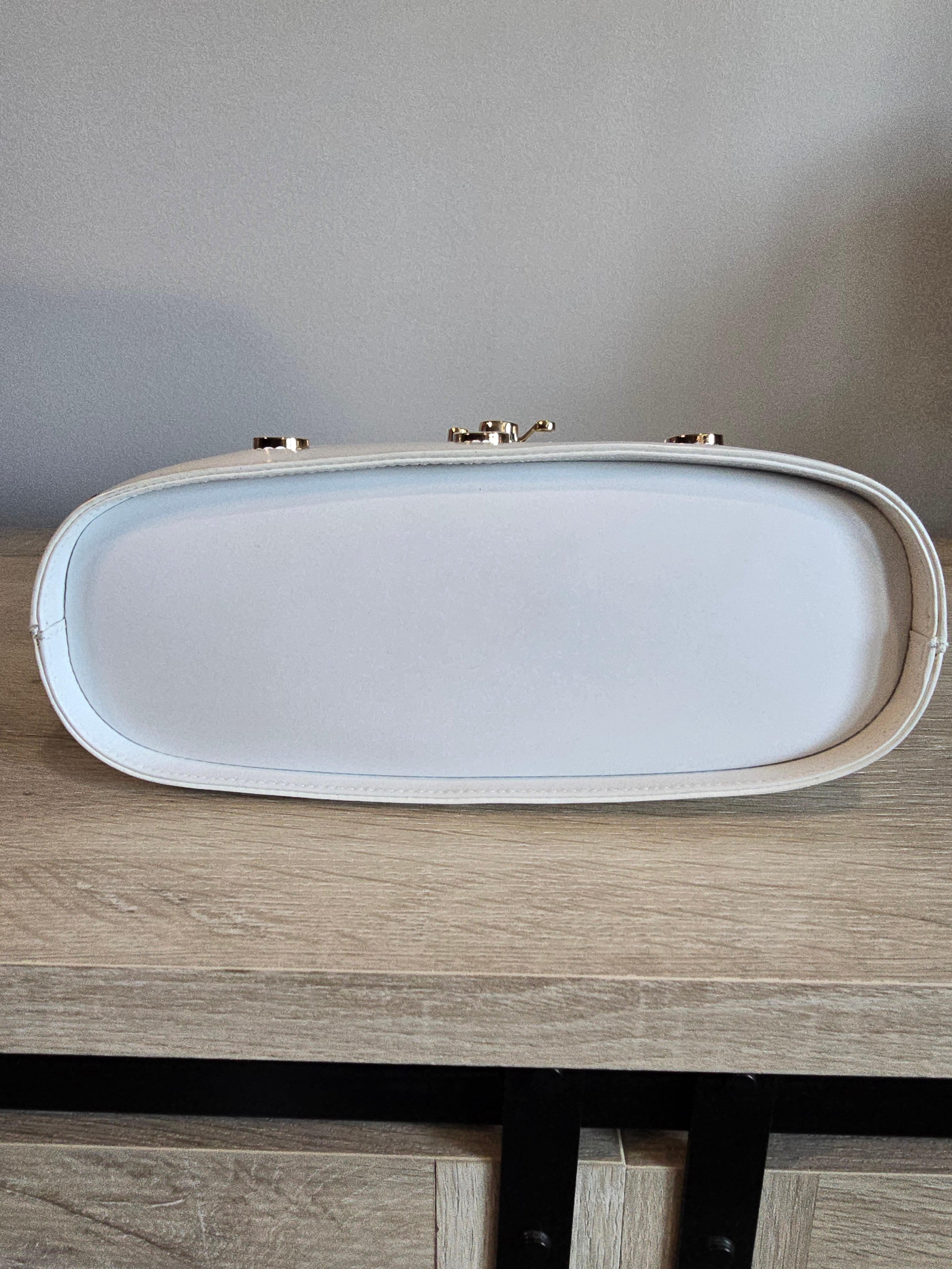 Salvatore Ferragamo Studded 2-Way Handbag White Leather Gold Studs