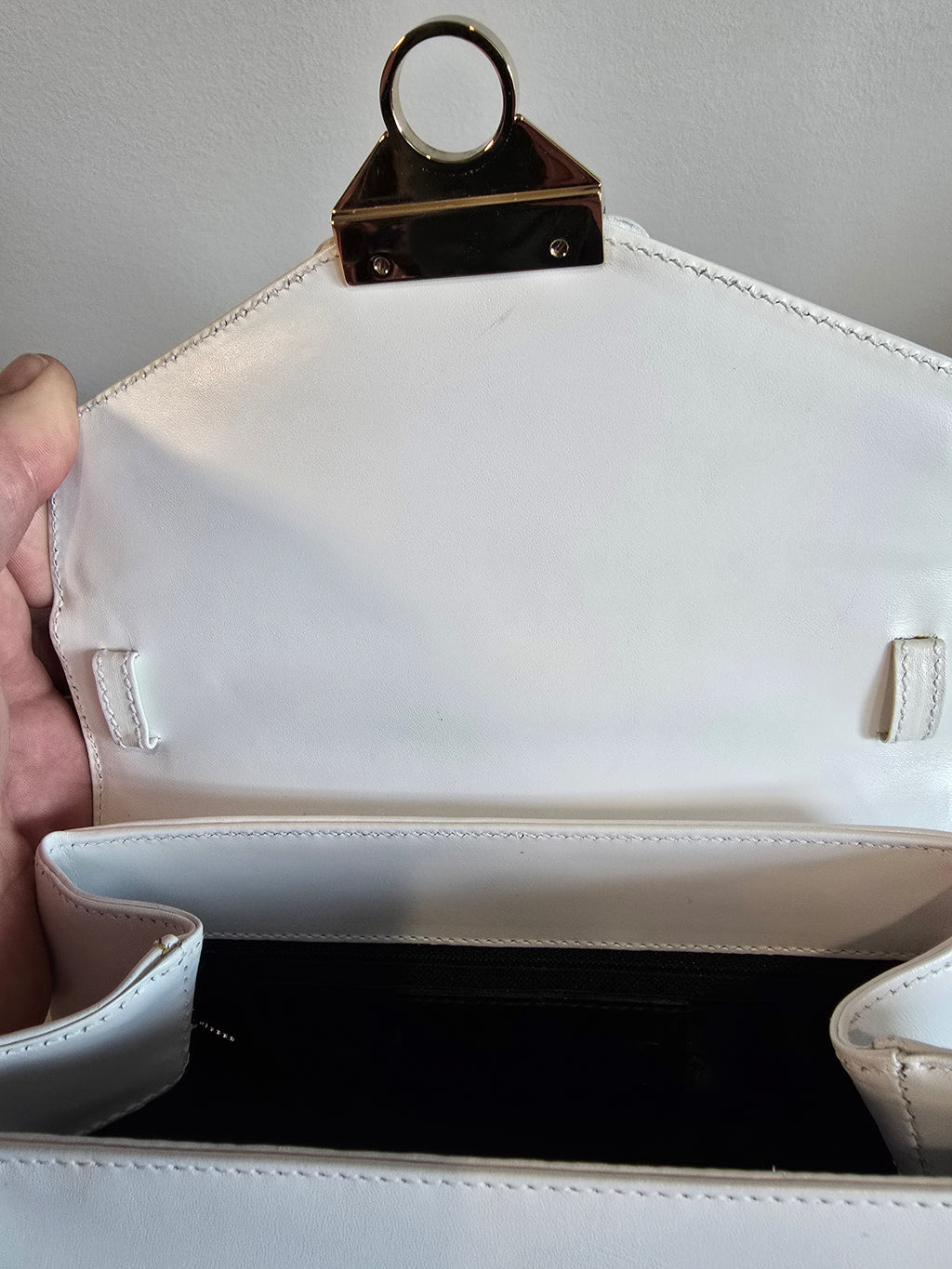 Salvatore Ferragamo Studded 2-Way Handbag White Leather Gold Studs
