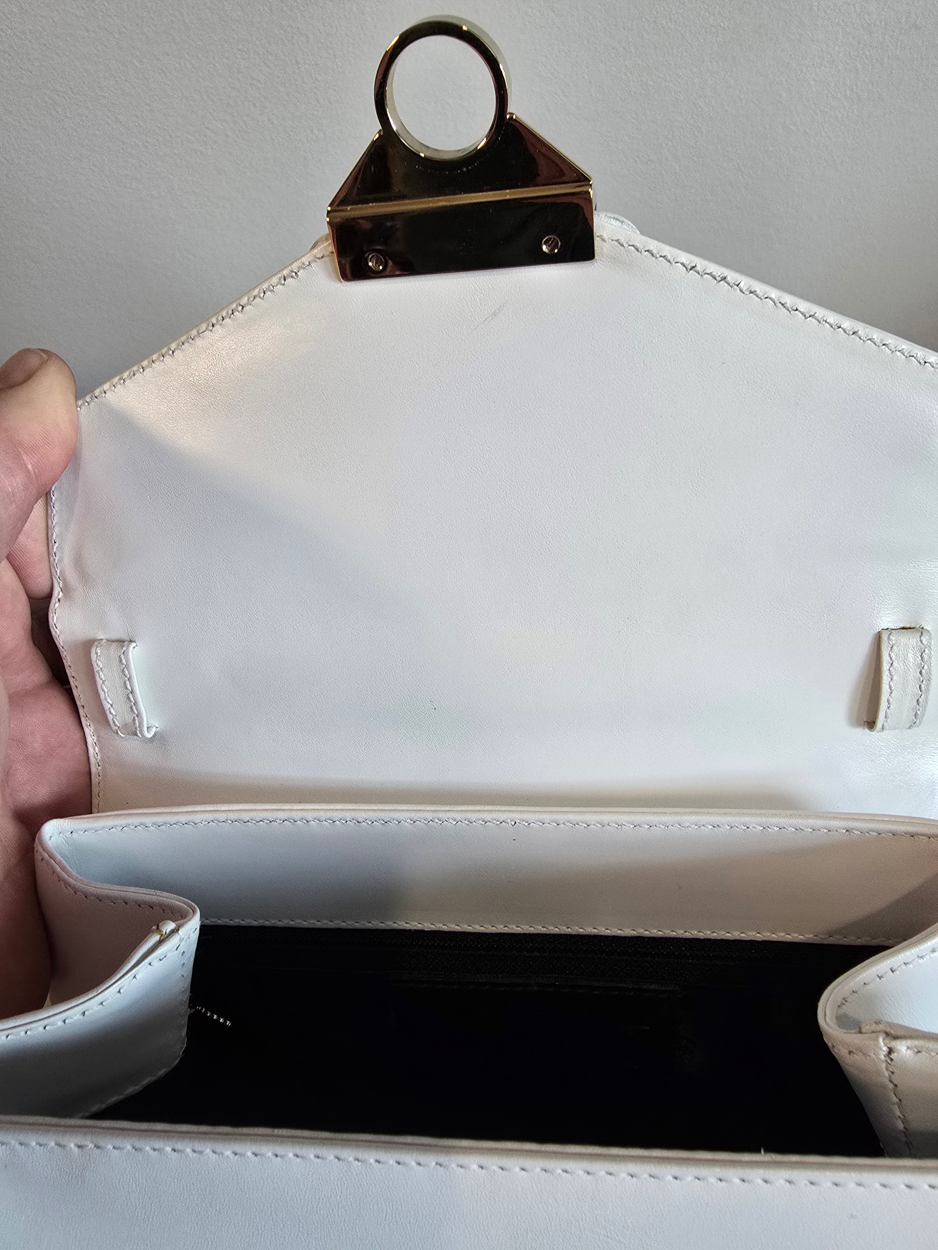 Salvatore Ferragamo Studded 2-Way Handbag White Leather Gold Studs