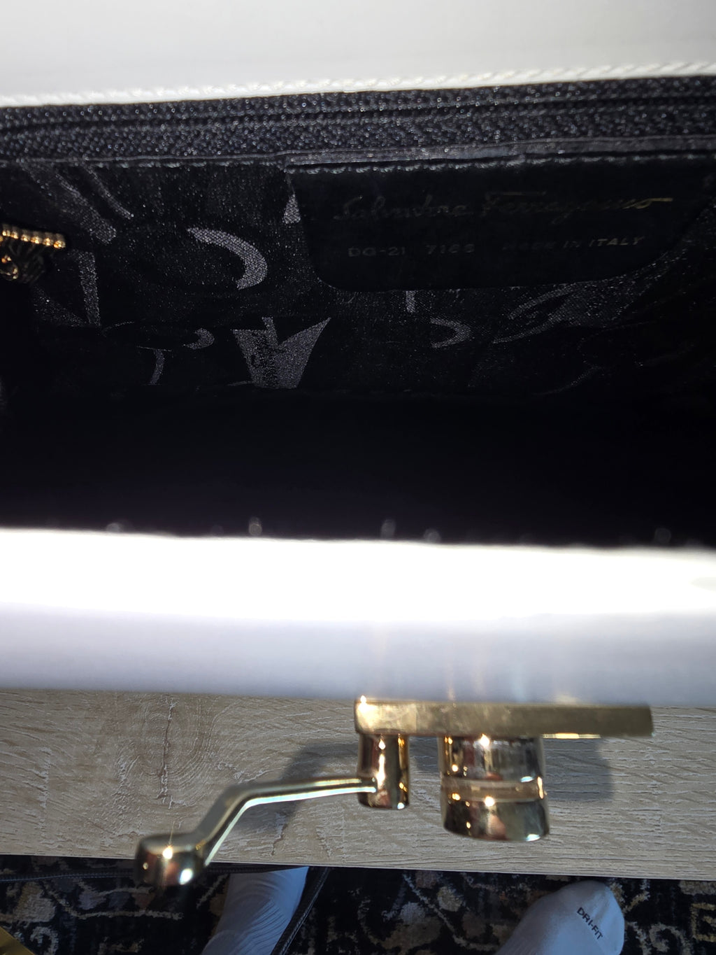 Salvatore Ferragamo Studded 2-Way Handbag White Leather Gold Studs