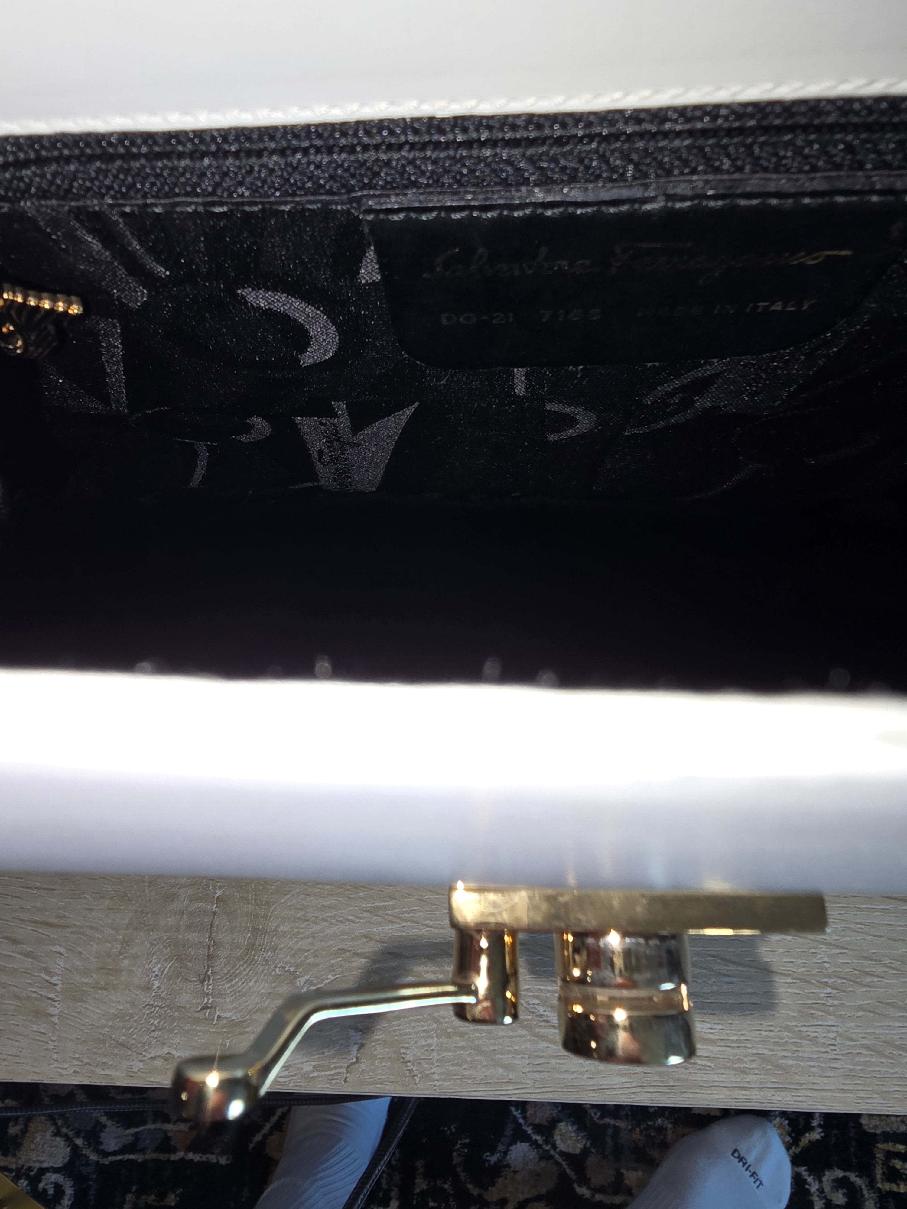 Salvatore Ferragamo Studded 2-Way Handbag White Leather Gold Studs