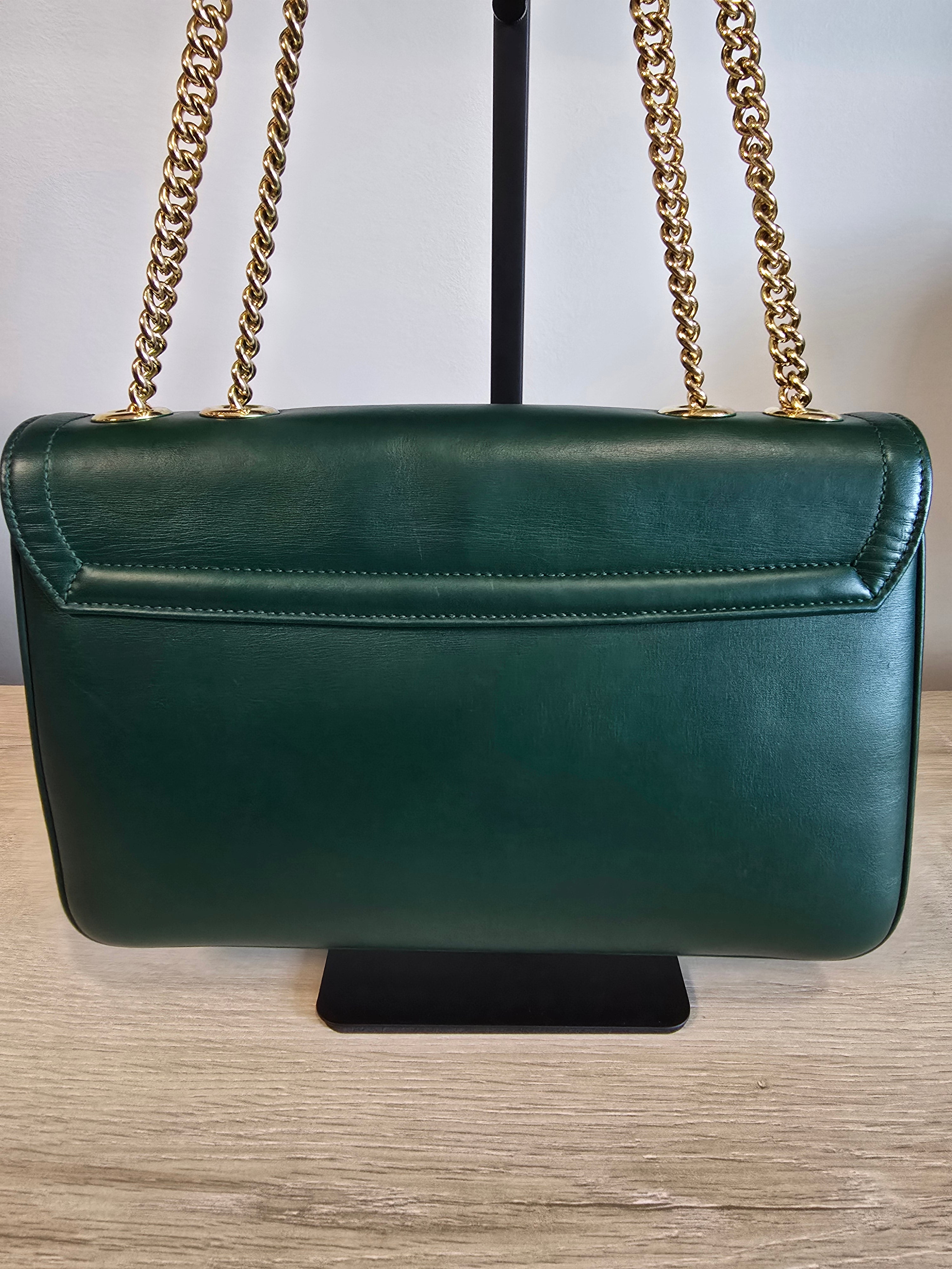 Gucci Medium Leather Rajah Crossbody Bag Green Gold Hardware