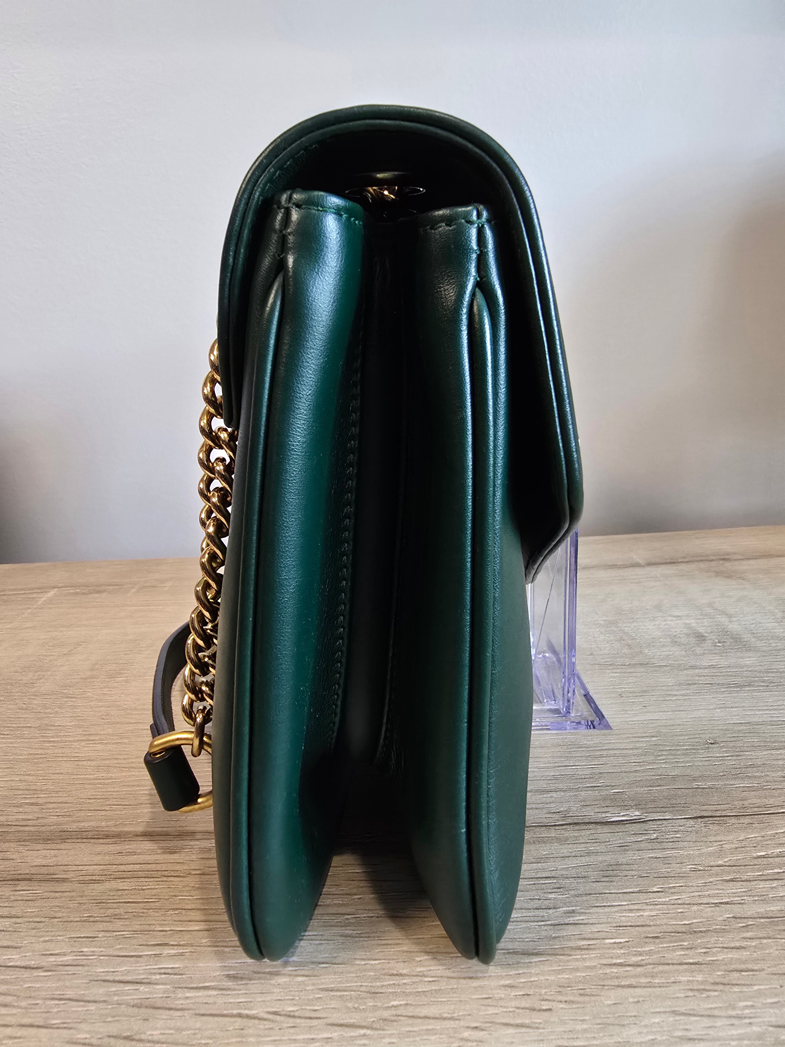 Gucci Medium Leather Rajah Crossbody Bag Green Gold Hardware