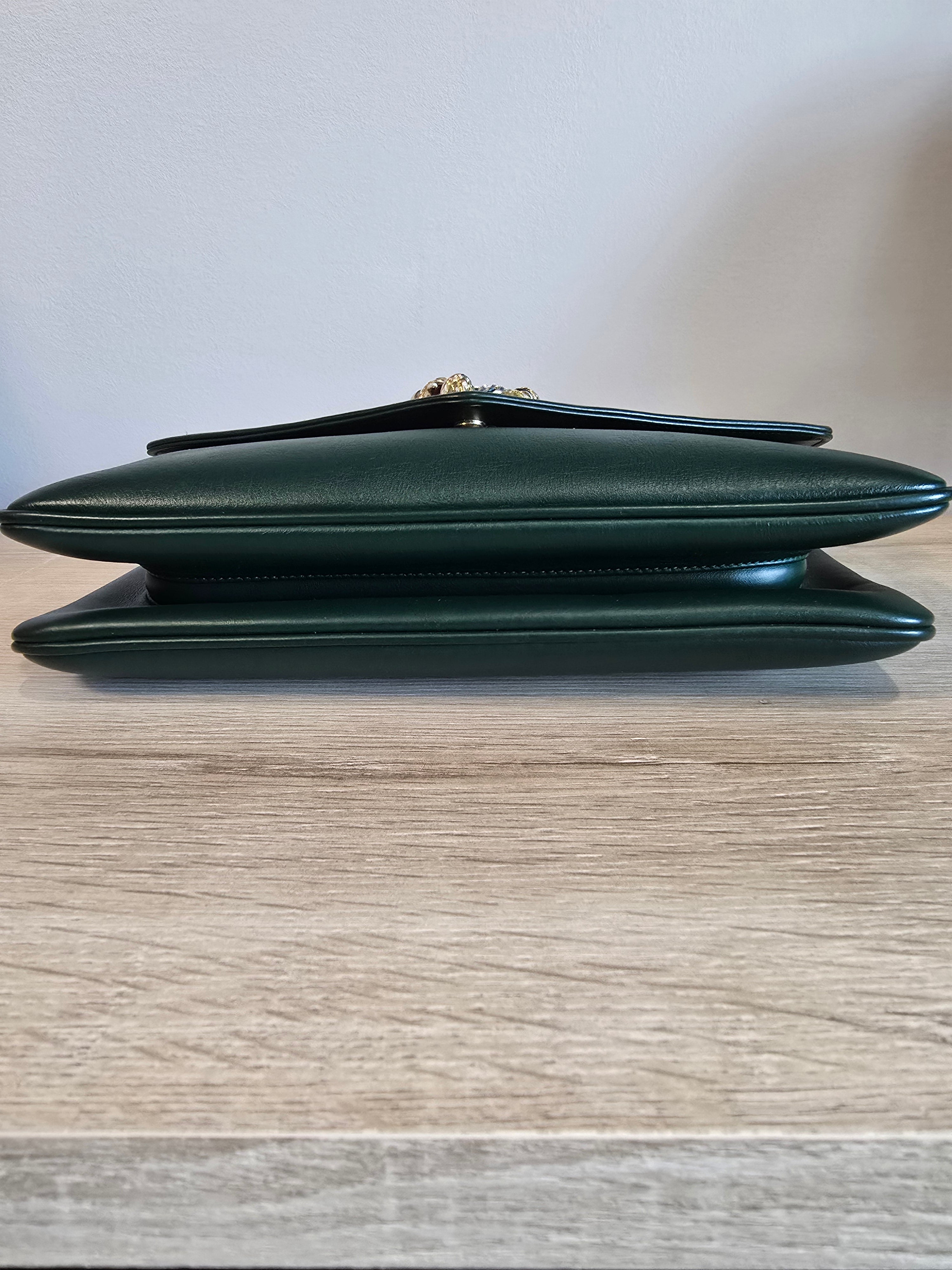 Gucci Medium Leather Rajah Crossbody Bag Green Gold Hardware