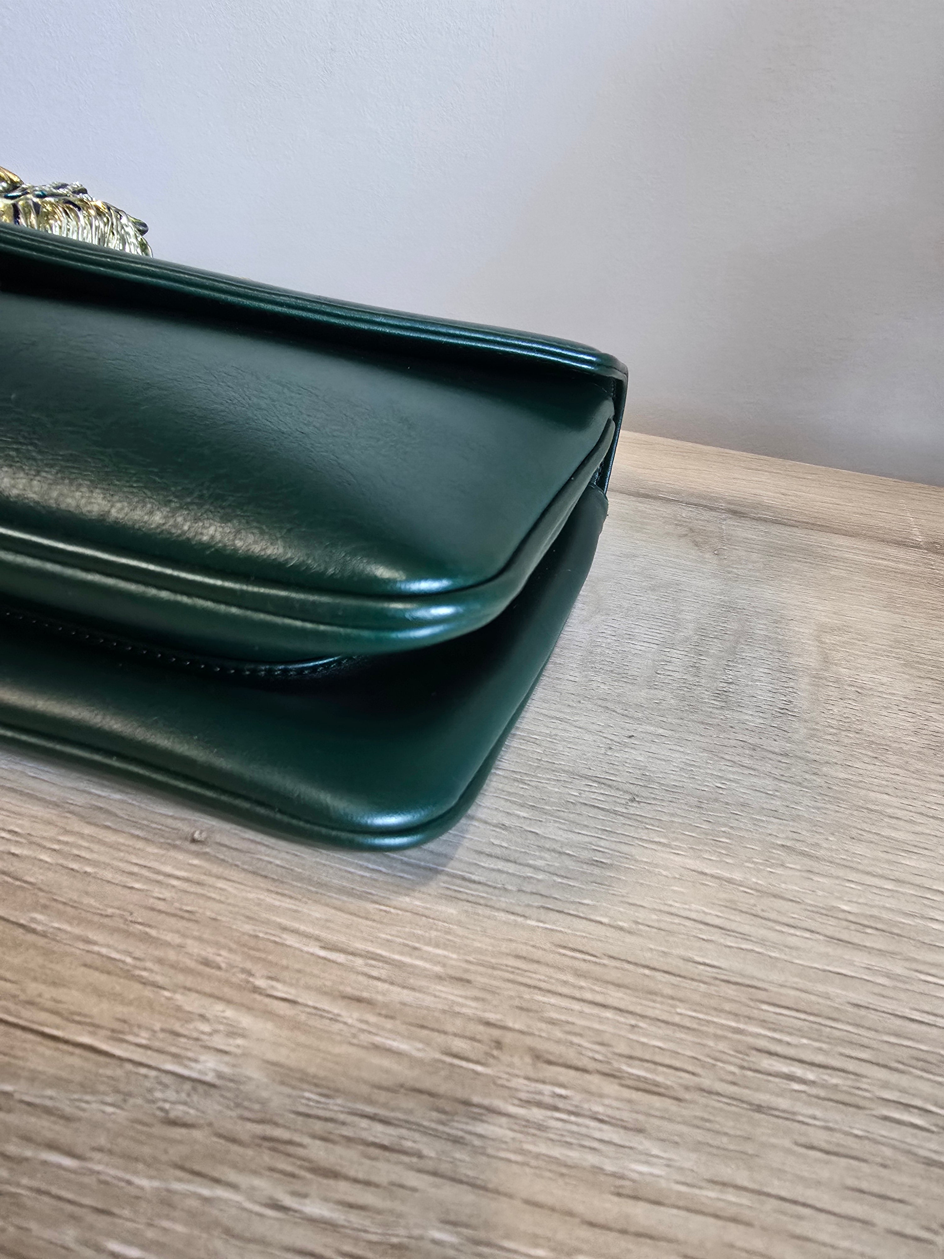 Gucci Medium Leather Rajah Crossbody Bag Green Gold Hardware